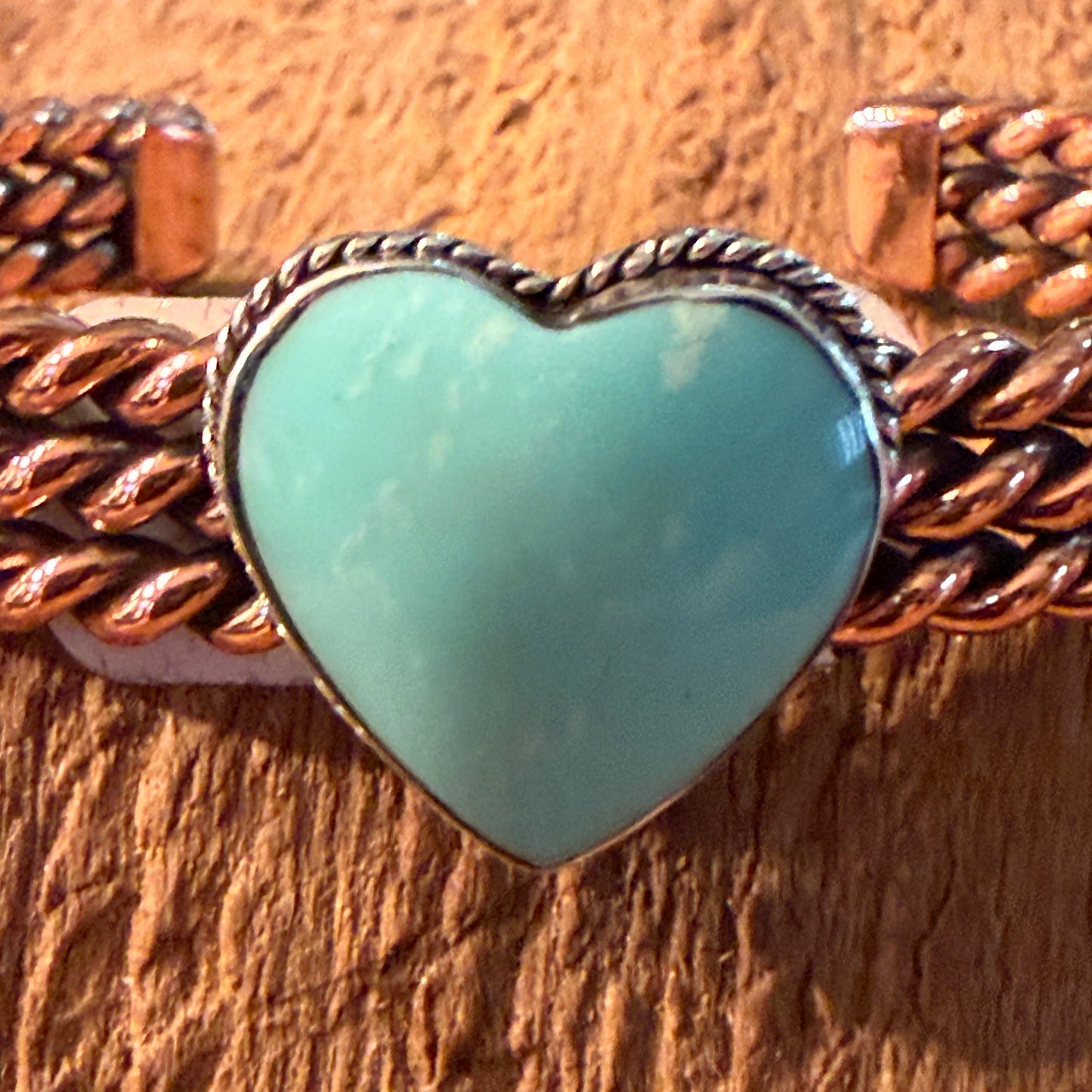 Sonyei Coho Native Handmade Kingman Turquoise Heart Bangle in Genuine Copper Wild West Boho
