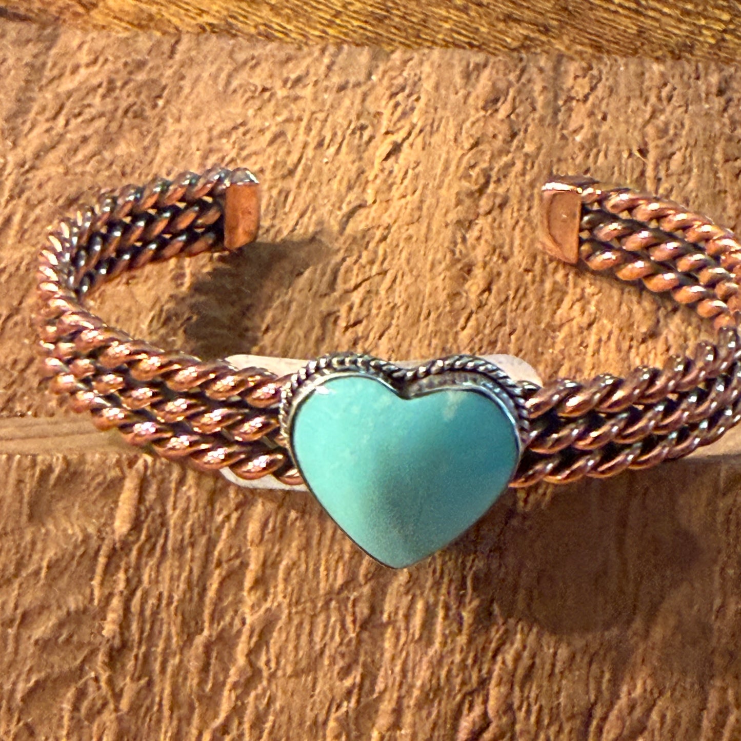 Sonyei Coho Native Handmade Kingman Turquoise Heart Bangle in Genuine Copper Wild West Boho