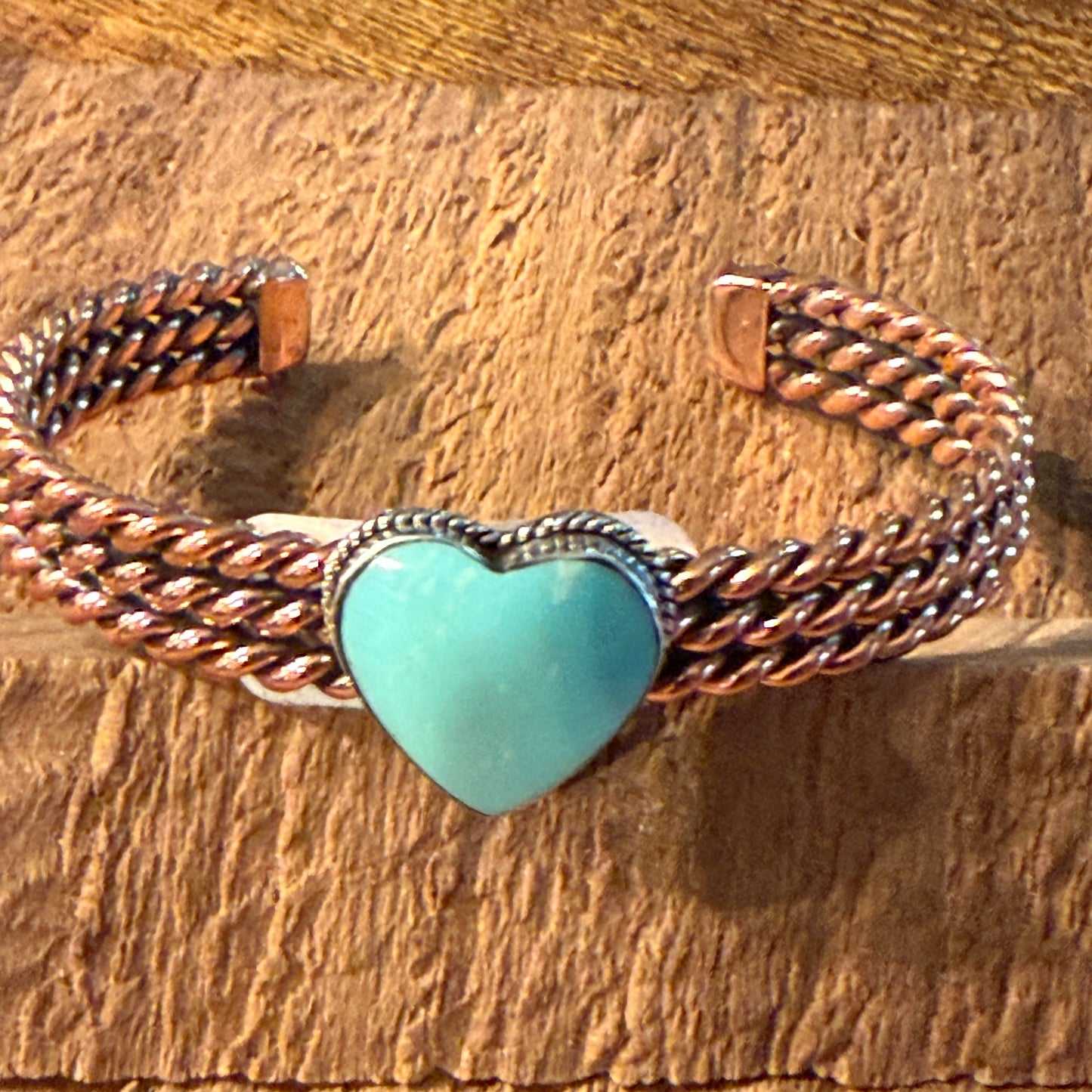 Sonyei Coho Native Handmade Kingman Turquoise Heart Bangle in Genuine Copper Wild West Boho