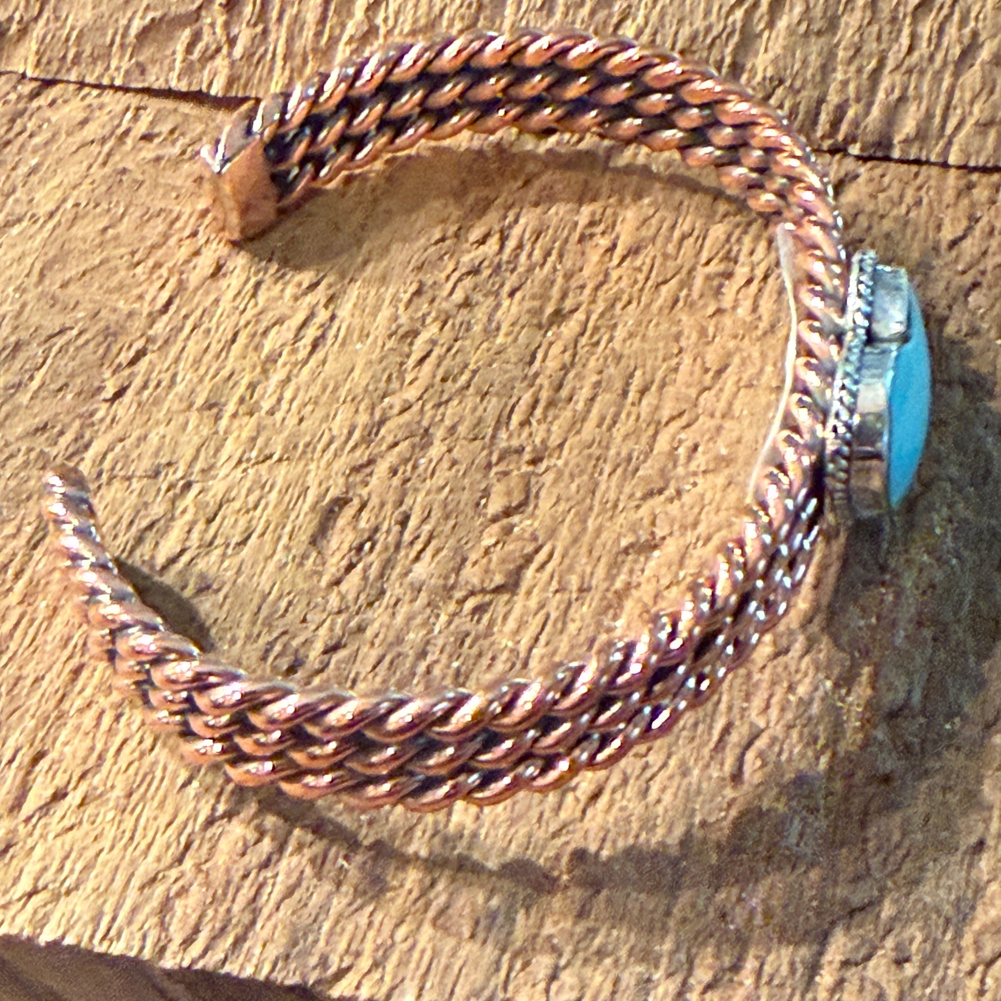 Sonyei Coho Native Handmade Kingman Turquoise Heart Bangle in Genuine Copper Wild West Boho