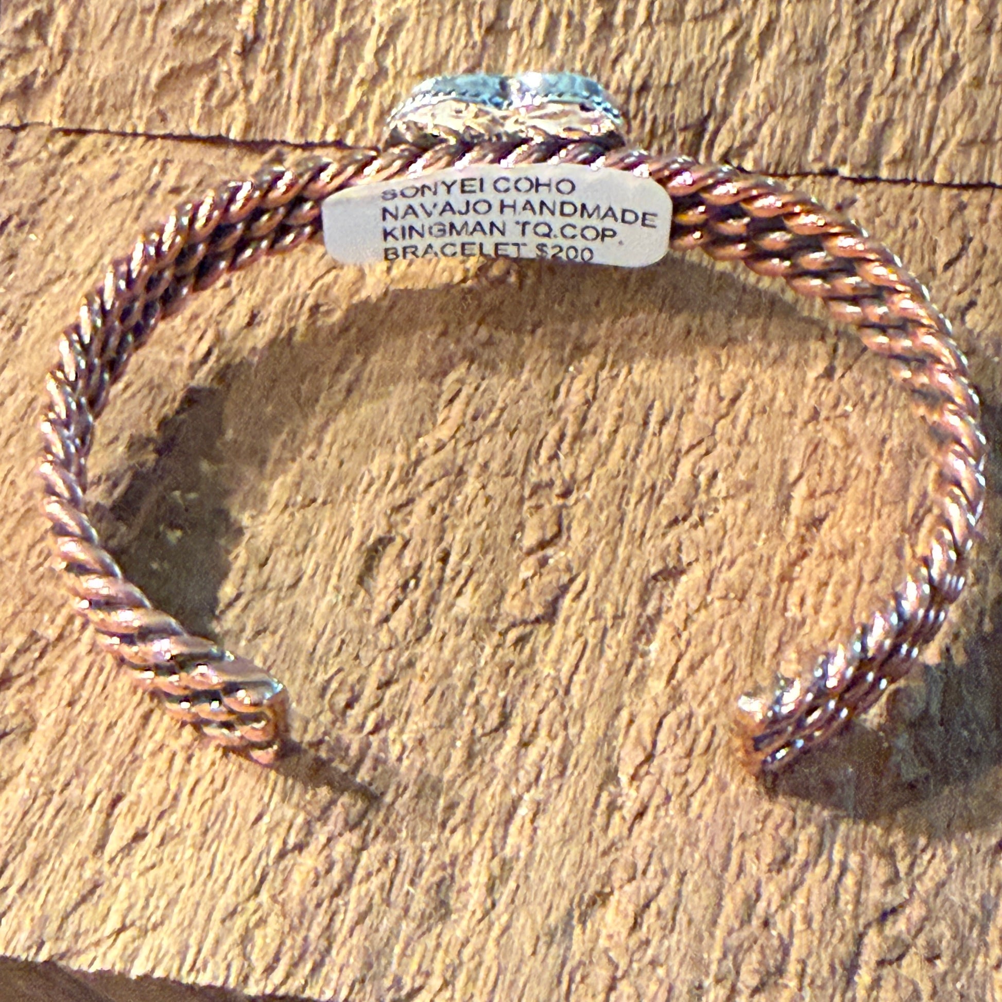 Sonyei Coho Native Handmade Kingman Turquoise Heart Bangle in Genuine Copper Wild West Boho