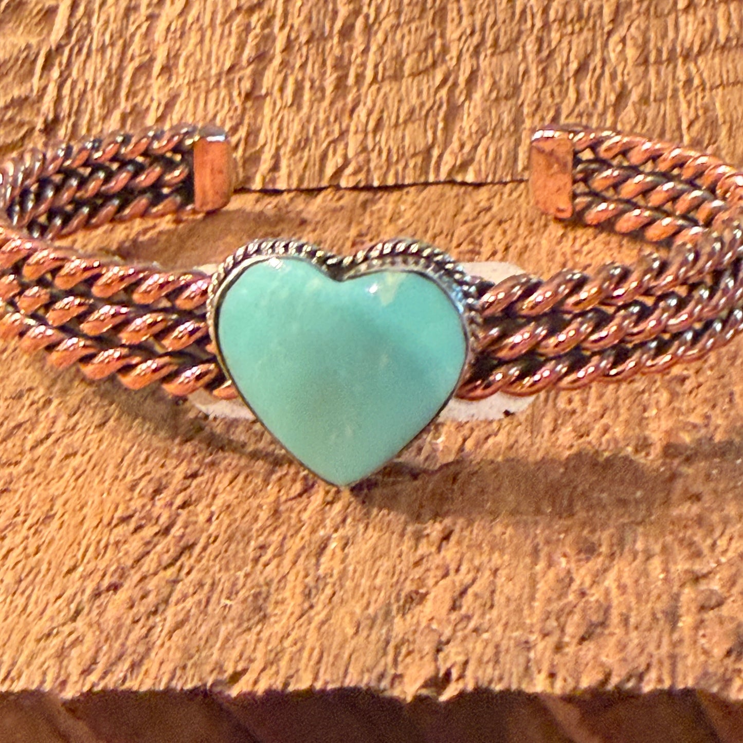 Sonyei Coho Native Handmade Kingman Turquoise Heart Bangle in Genuine Copper Wild West Boho