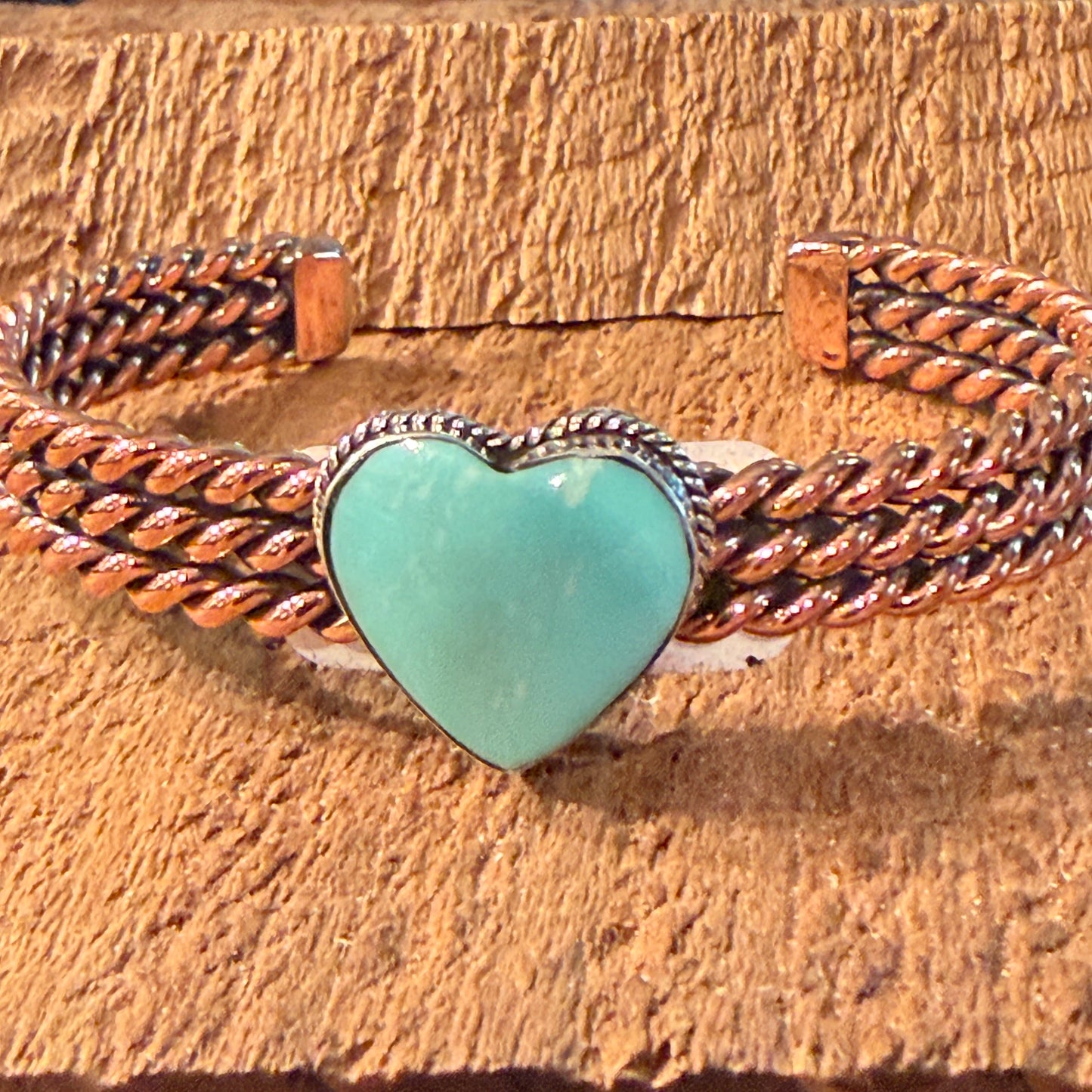 Sonyei Coho Native Handmade Kingman Turquoise Heart Bangle in Genuine Copper Wild West Boho