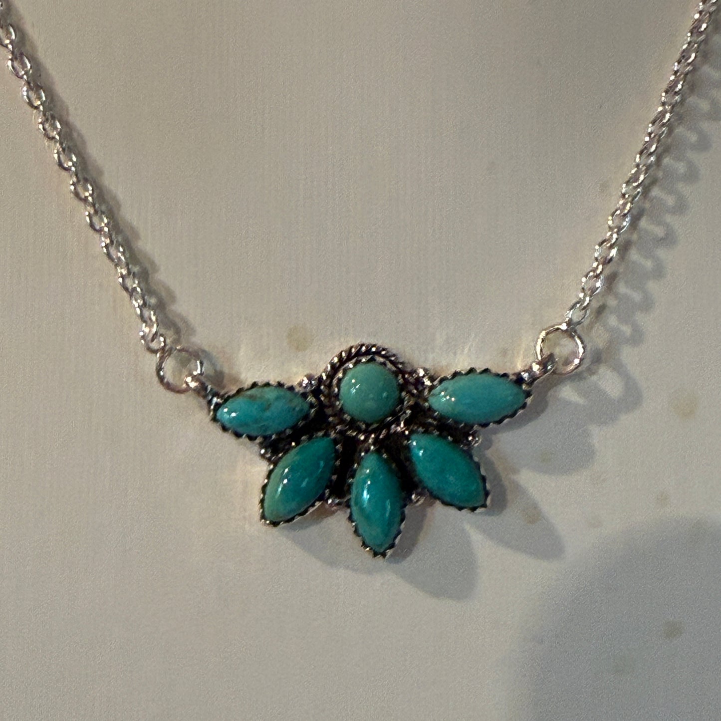 Kingman Turquoise Gemstones Half Cluster Necklace in Sterling Silver, 16 Inch Wild West Boho