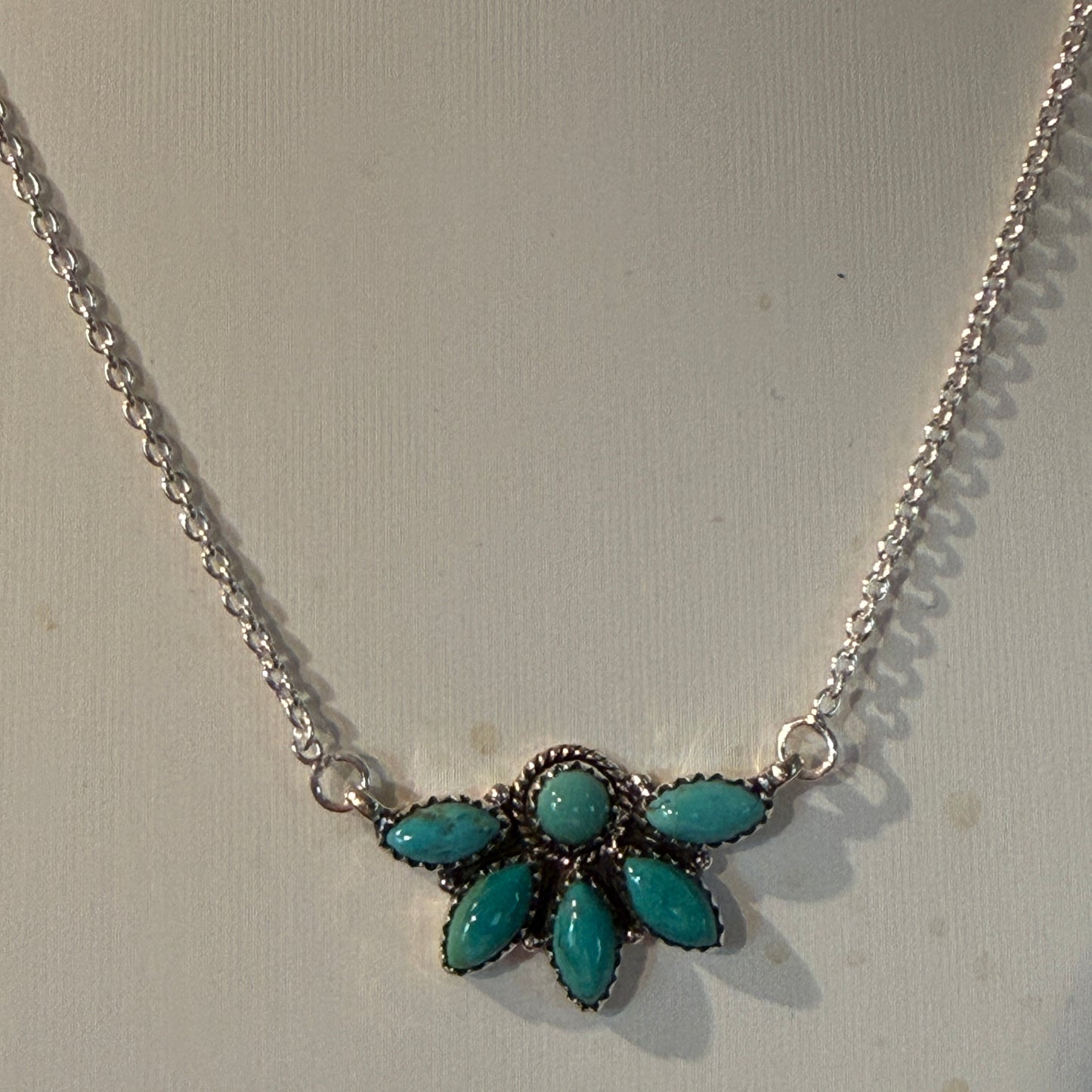 Kingman Turquoise Gemstones Half Cluster Necklace in Sterling Silver, 16 Inch Wild West Boho