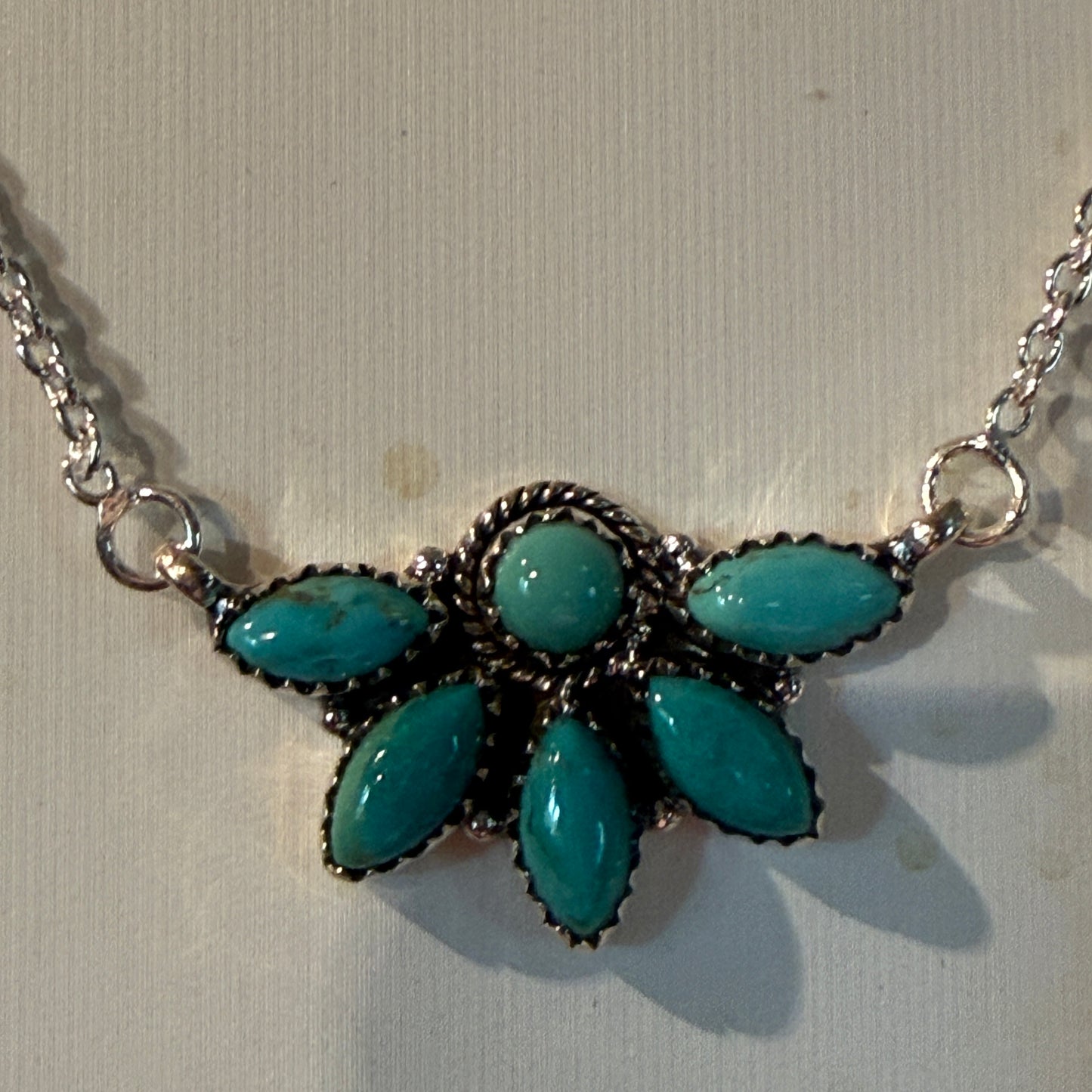 Kingman Turquoise Gemstones Half Cluster Necklace in Sterling Silver, 16 Inch Wild West Boho