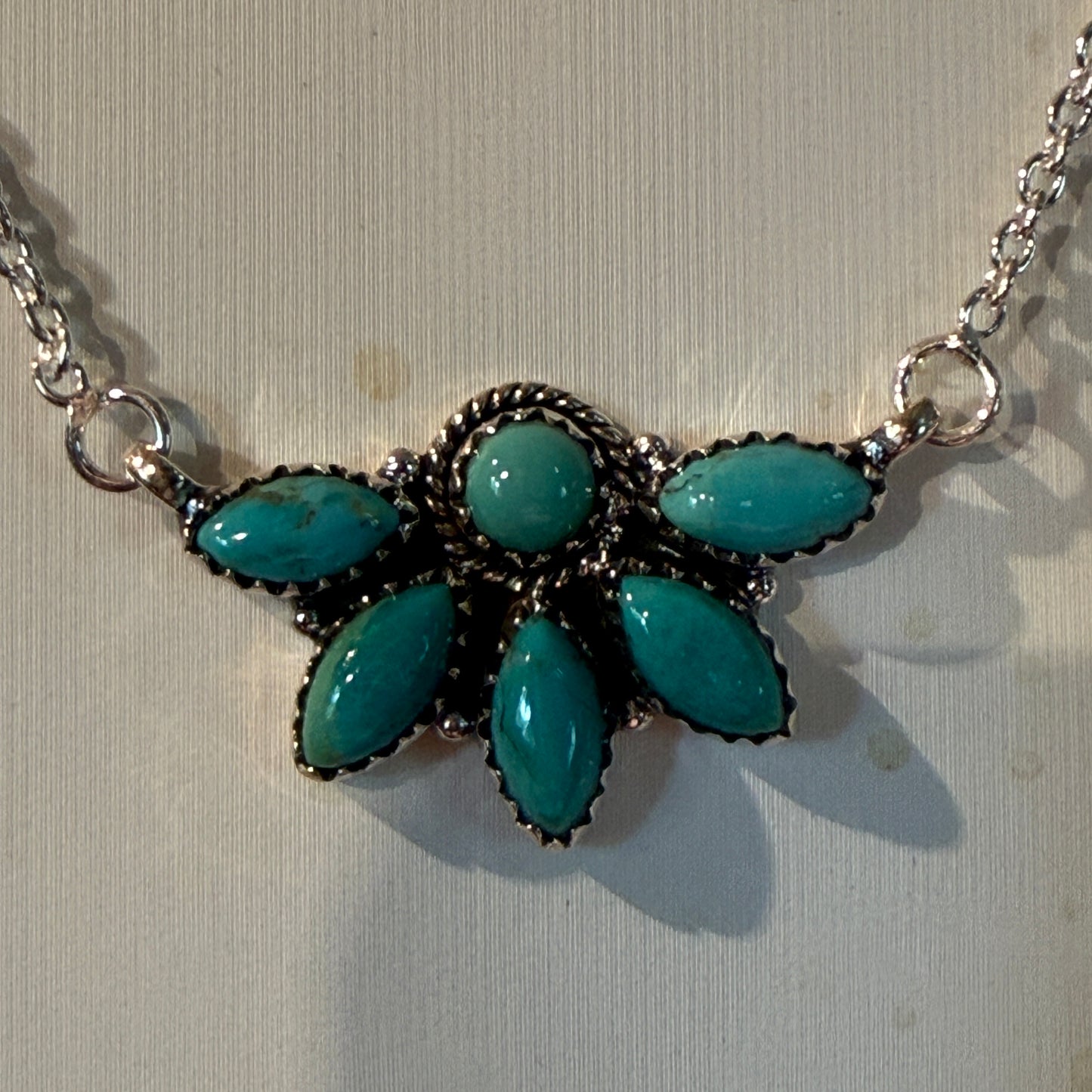 Kingman Turquoise Gemstones Half Cluster Necklace in Sterling Silver, 16 Inch Wild West Boho