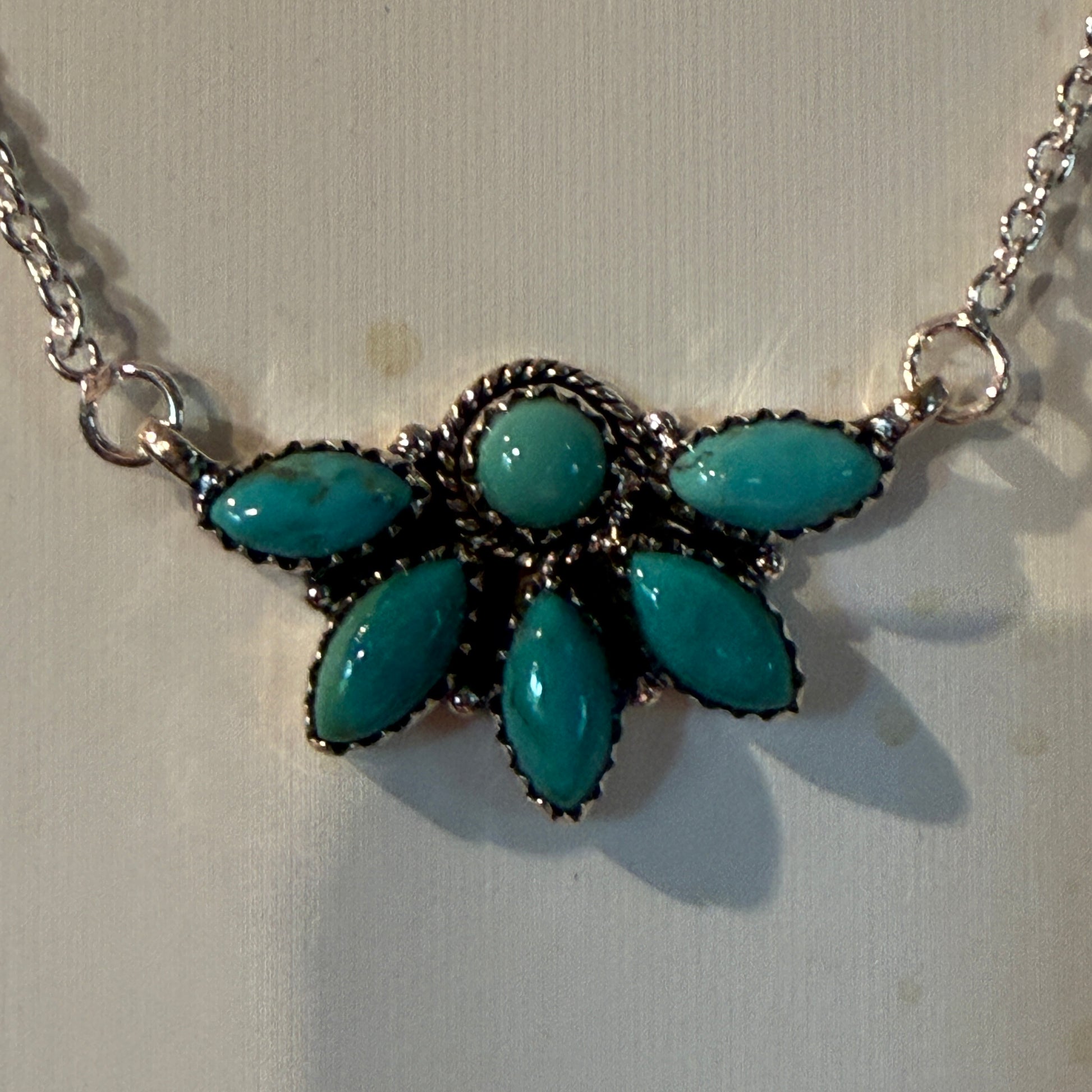 Kingman Turquoise Gemstones Half Cluster Necklace in Sterling Silver, 16 Inch Wild West Boho