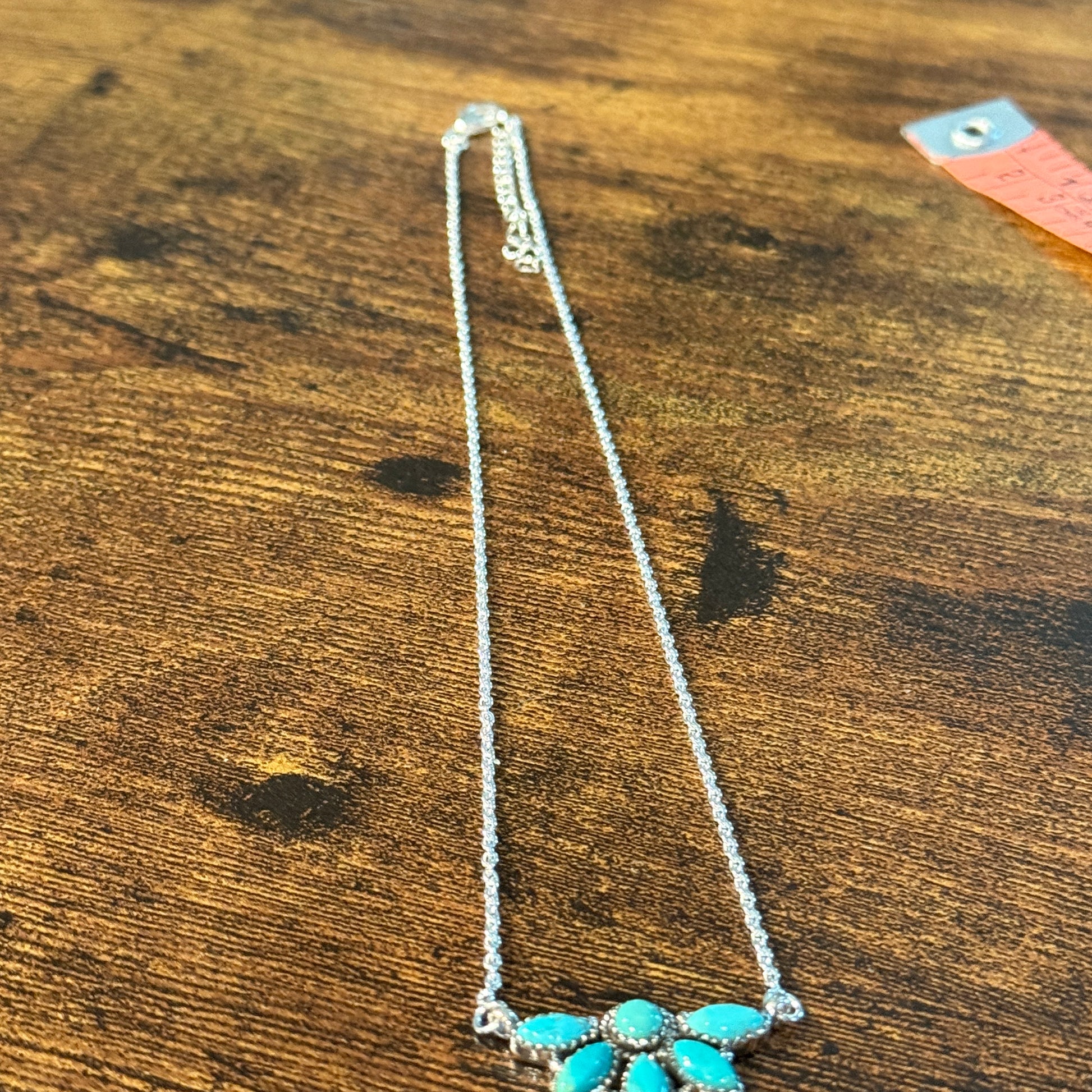 Kingman Turquoise Gemstones Half Cluster Necklace in Sterling Silver, 16 Inch Wild West Boho