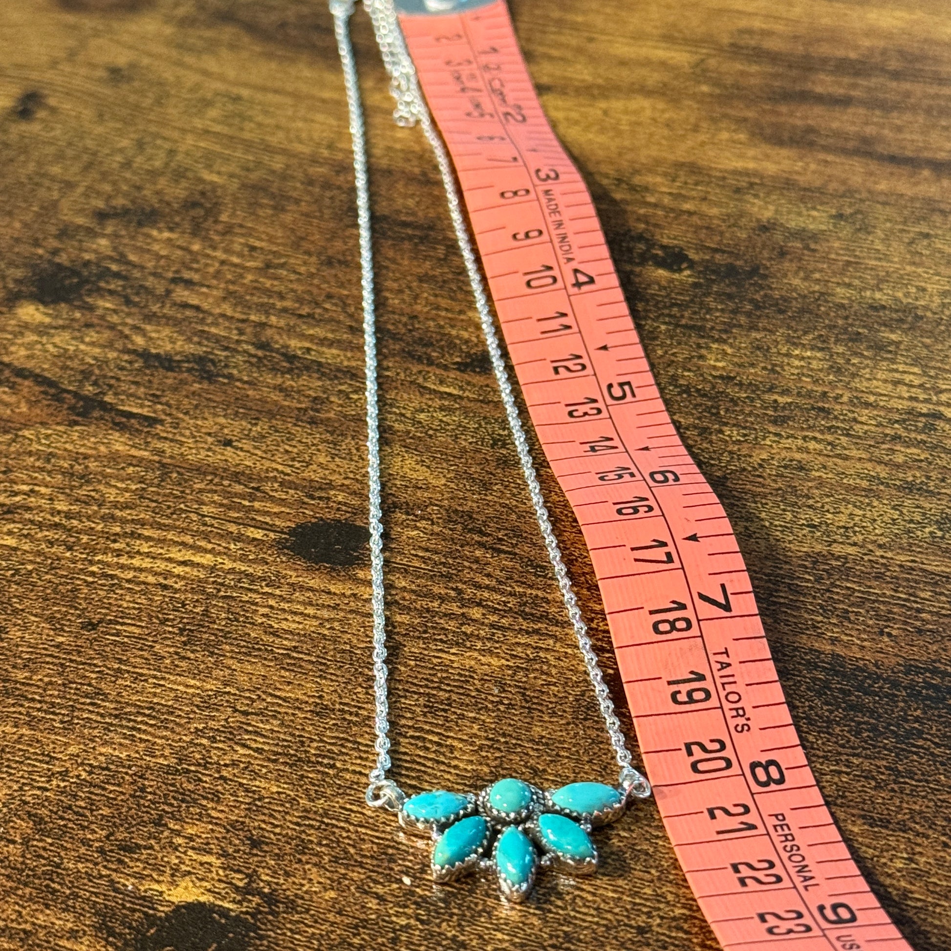 Kingman Turquoise Gemstones Half Cluster Necklace in Sterling Silver, 16 Inch Wild West Boho