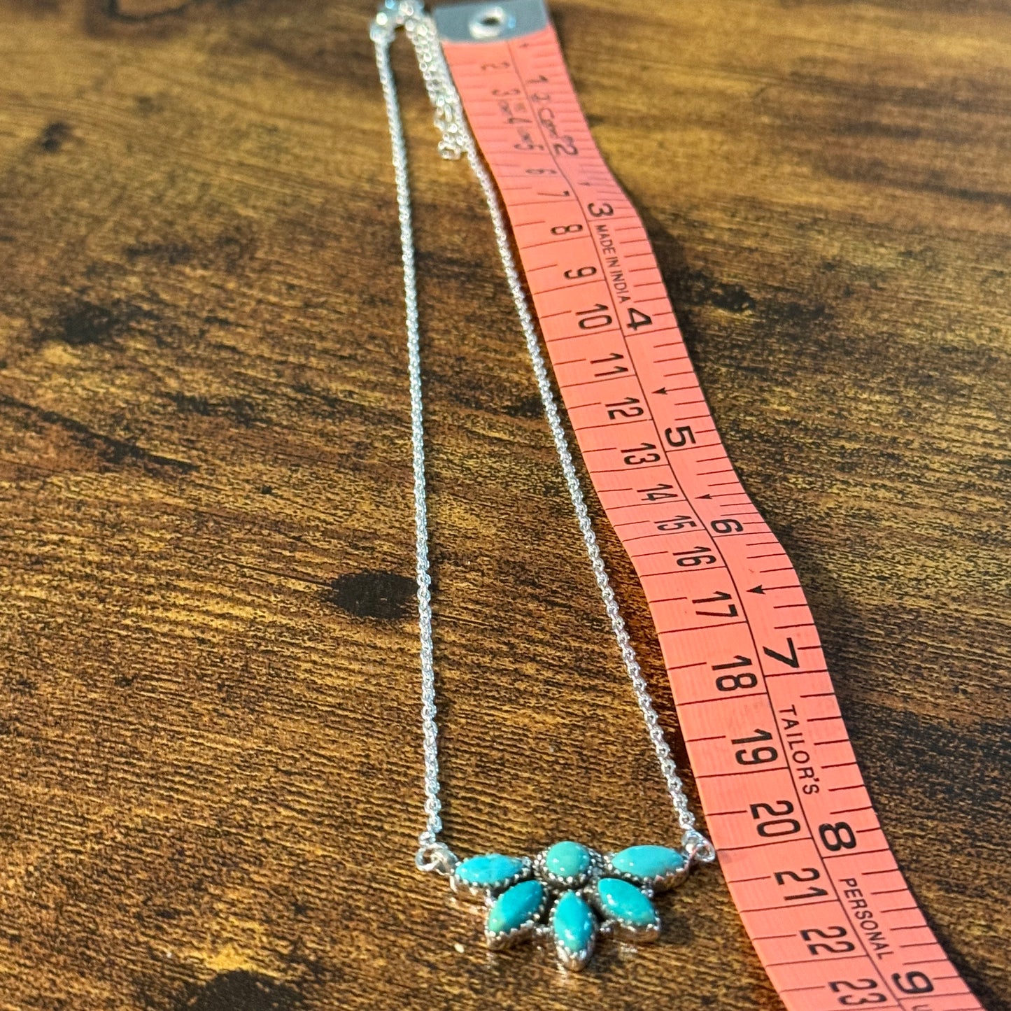 Kingman Turquoise Gemstones Half Cluster Necklace in Sterling Silver, 16 Inch Wild West Boho