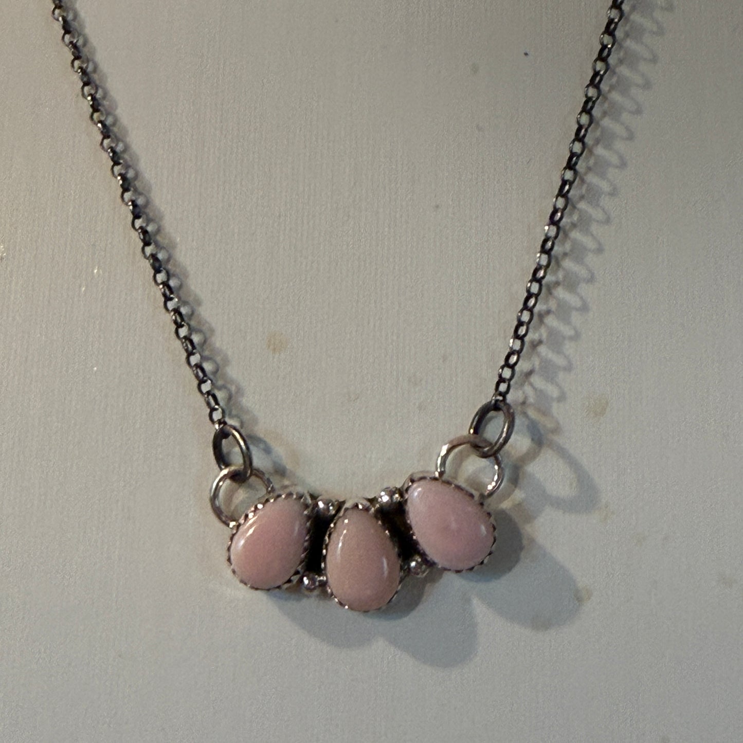 Pink Queen Conch Navajo Handmade Signed B Necklace in Sterling Silver,  16 Inch Wild West Boho