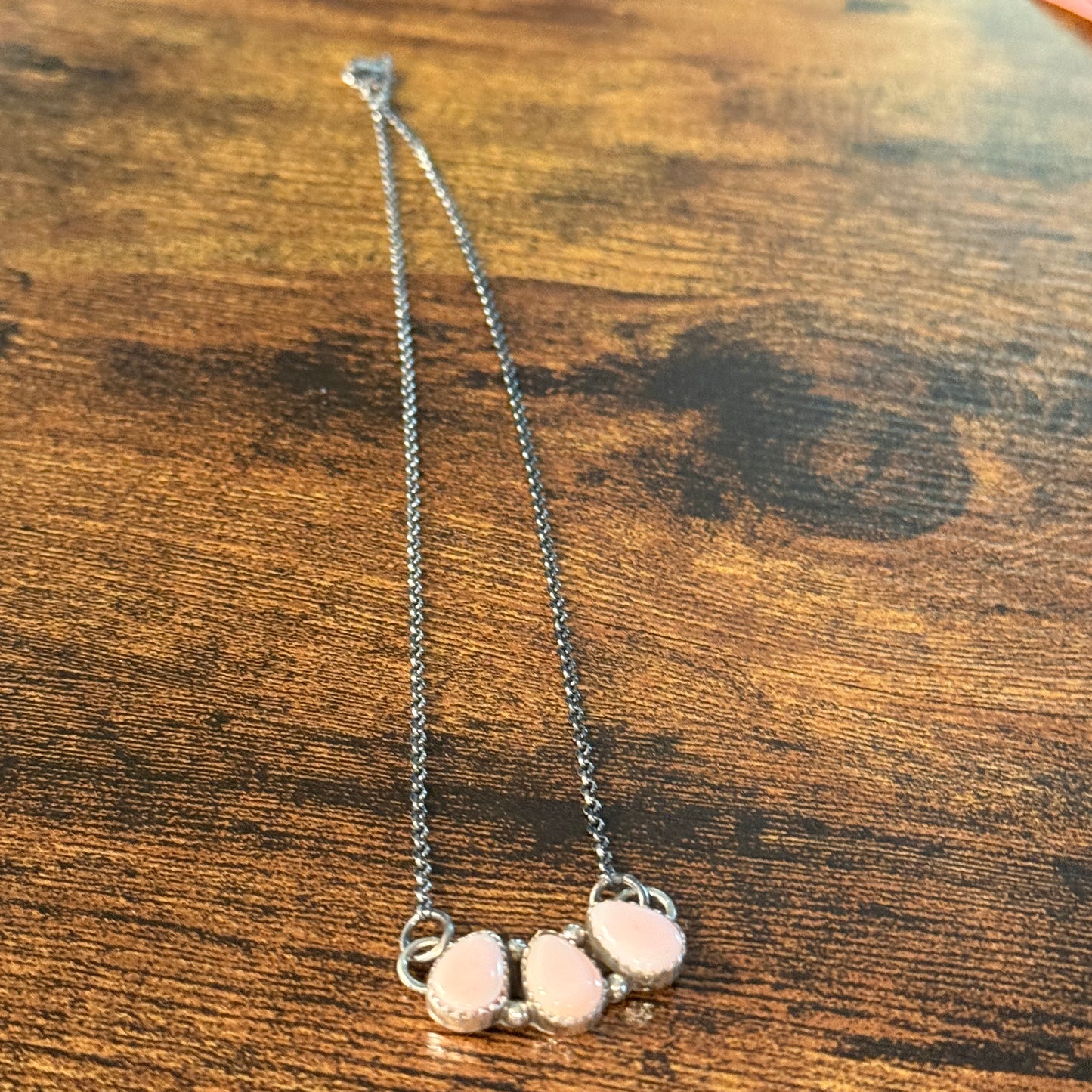 Pink Queen Conch Navajo Handmade Signed B Necklace in Sterling Silver,  16 Inch Wild West Boho