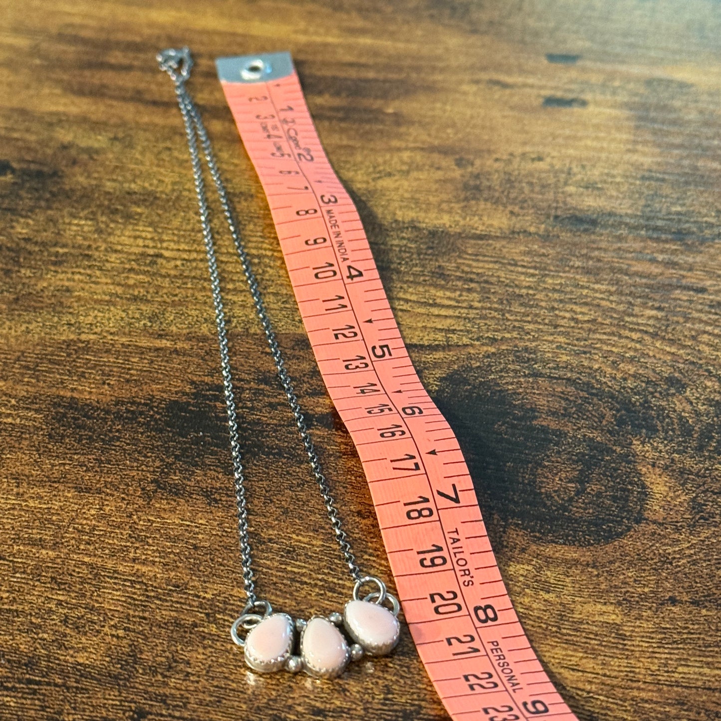 Pink Queen Conch Navajo Handmade Signed B Necklace in Sterling Silver,  16 Inch Wild West Boho
