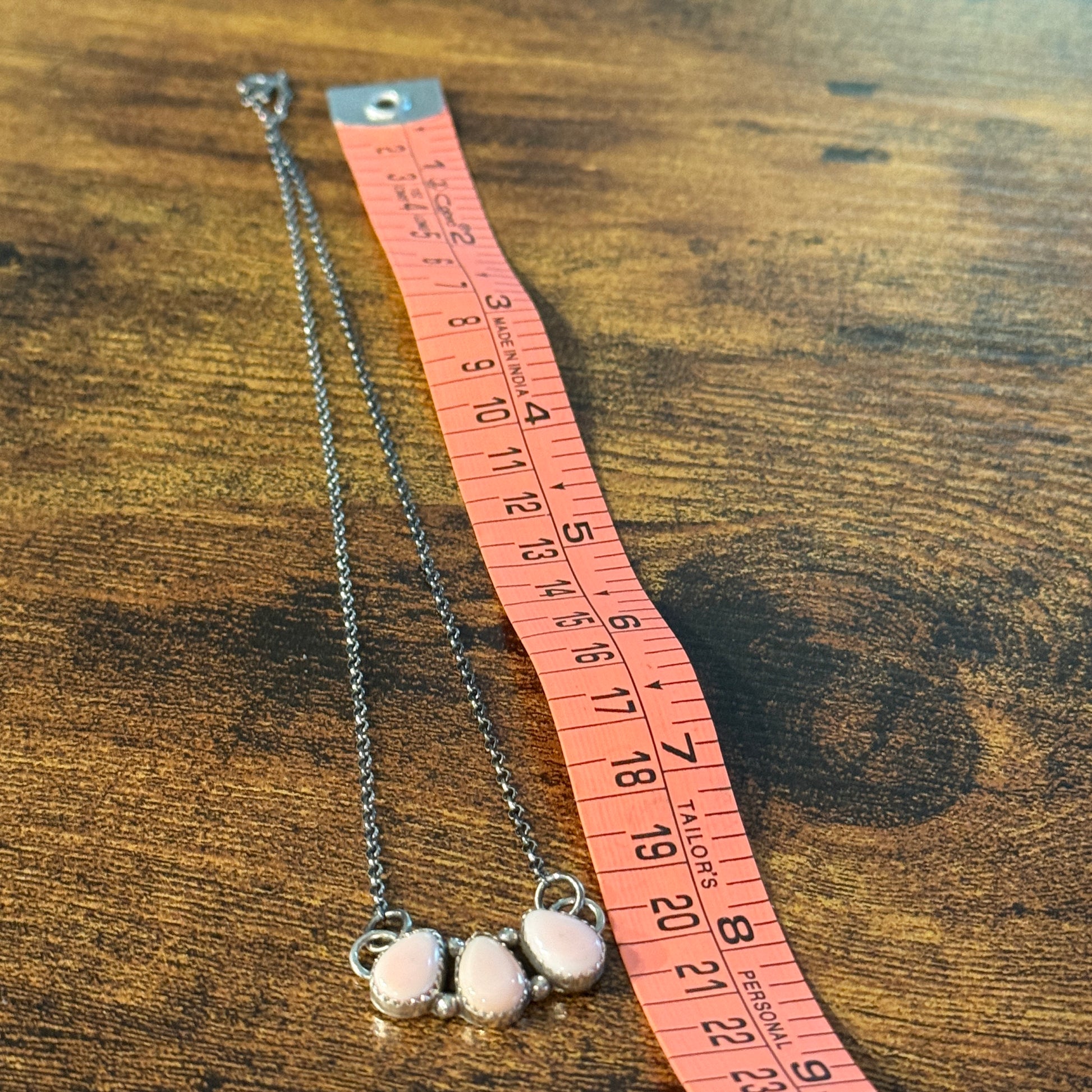 Pink Queen Conch Navajo Handmade Signed B Necklace in Sterling Silver,  16 Inch Wild West Boho