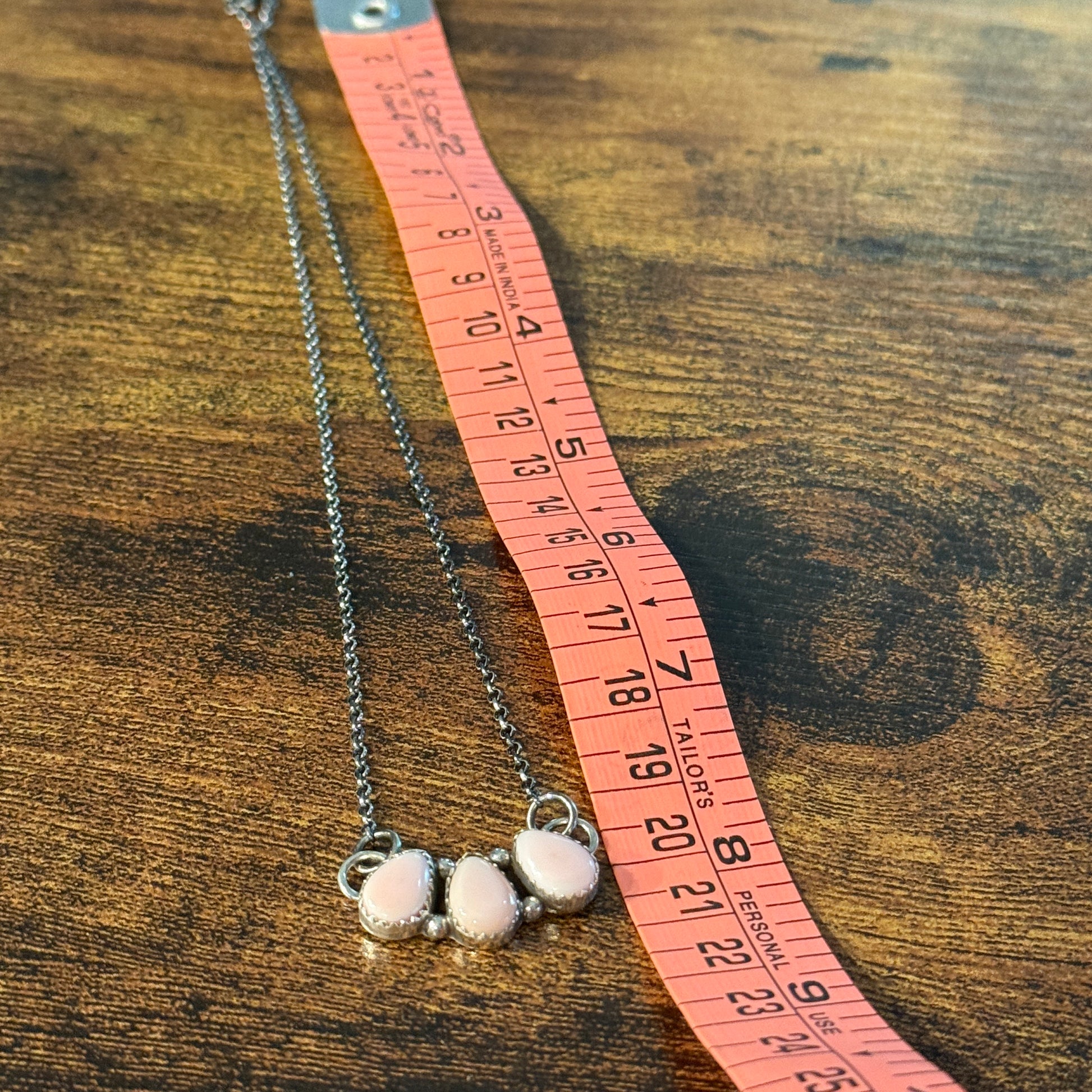 Pink Queen Conch Navajo Handmade Signed B Necklace in Sterling Silver,  16 Inch Wild West Boho