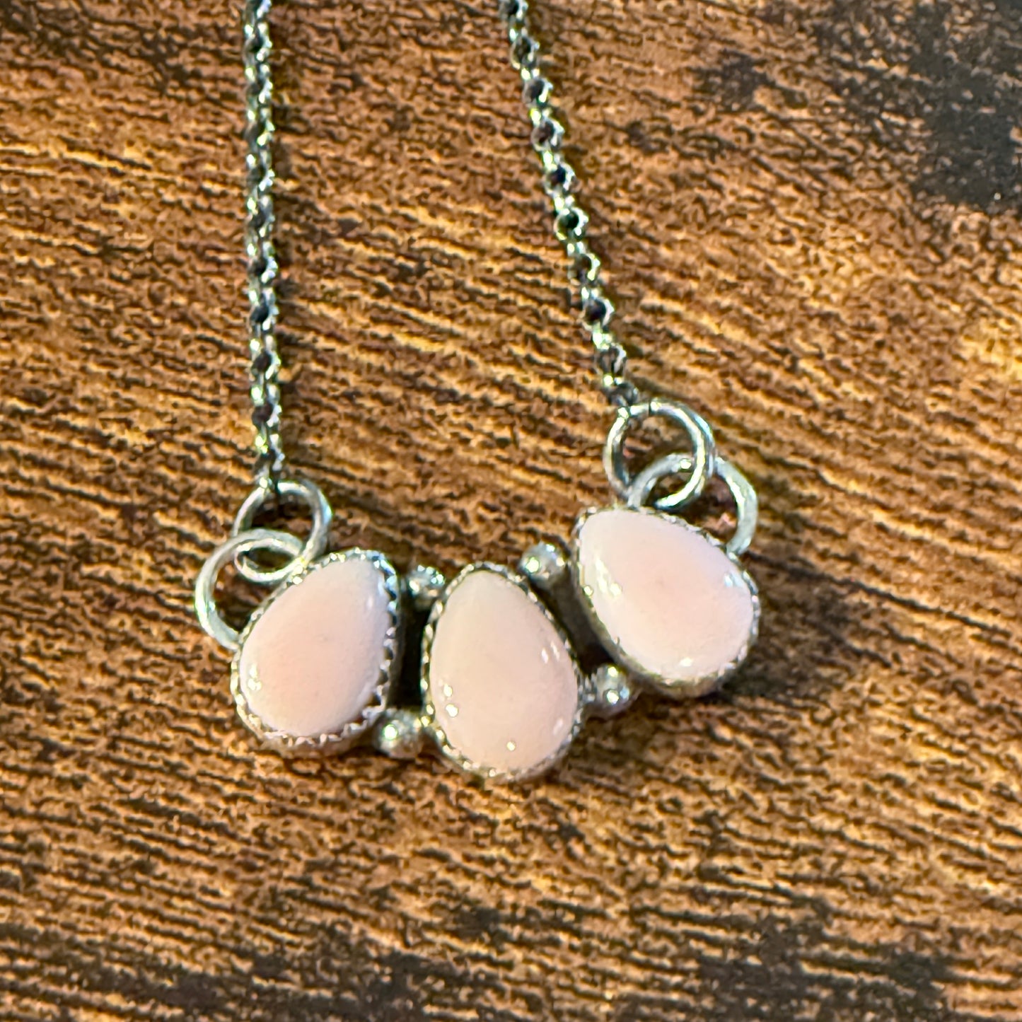 Pink Queen Conch Navajo Handmade Signed B Necklace in Sterling Silver,  16 Inch Wild West Boho