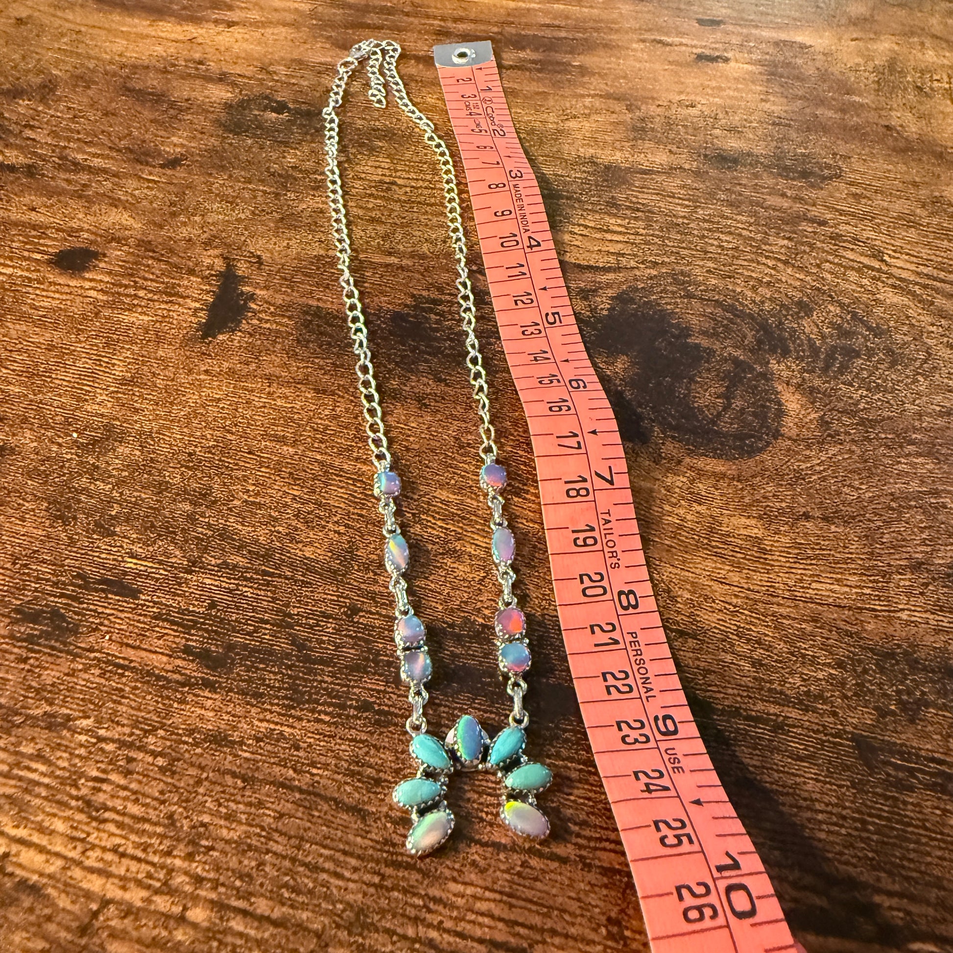 Kingman Turquoise and Opal Gemstone Naja Necklace in Sterling Silver, 18 Inch Wild West Boho