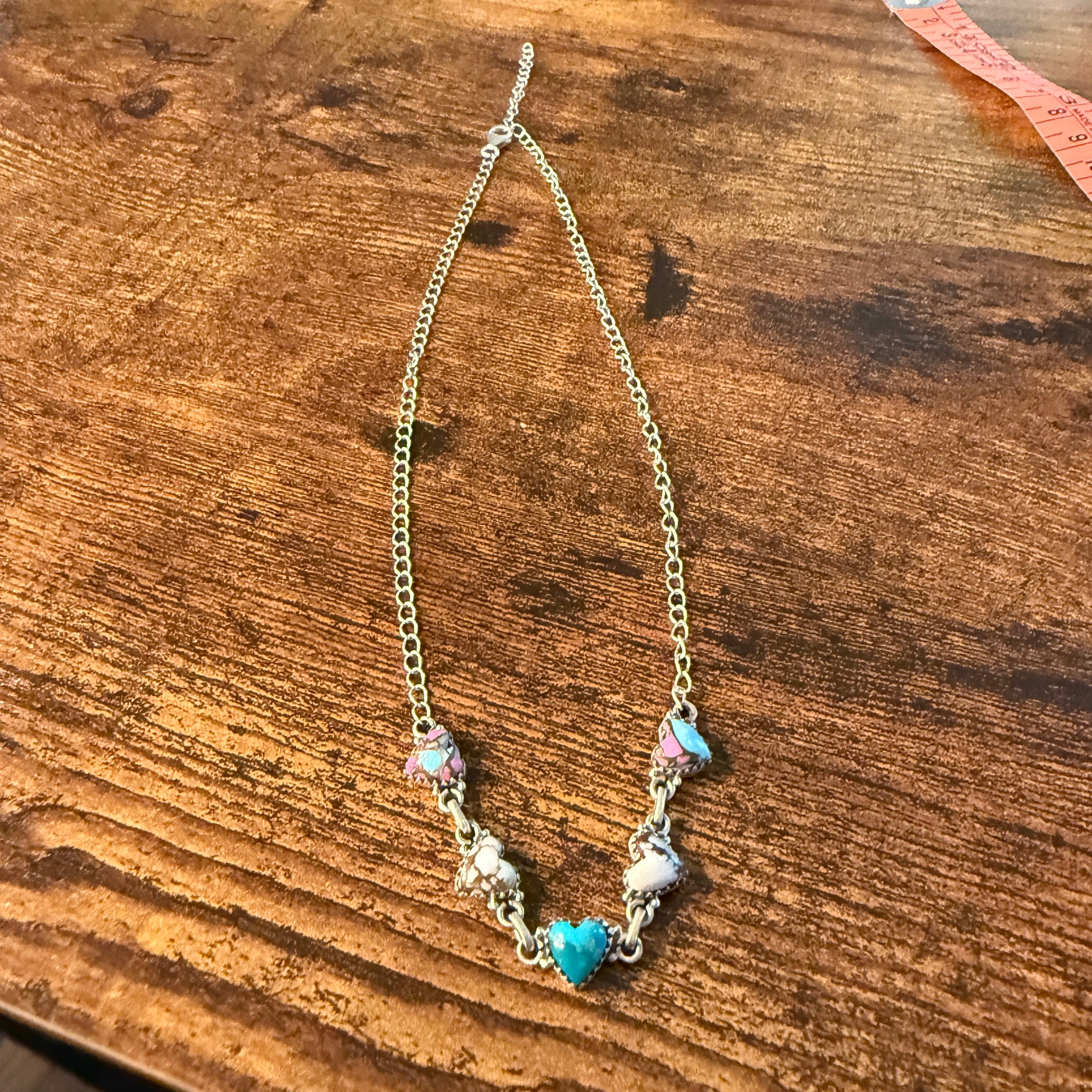 Kingman Turquoise Cotton Candy and Wild Horse Heart Necklace in Sterling Silver 16 Inch Wild West Boho