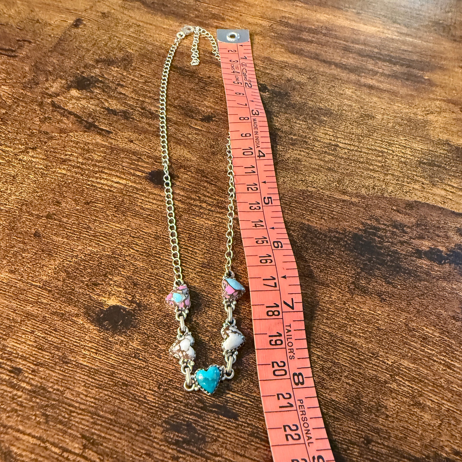 Kingman Turquoise Cotton Candy and Wild Horse Heart Necklace in Sterling Silver 16 Inch Wild West Boho