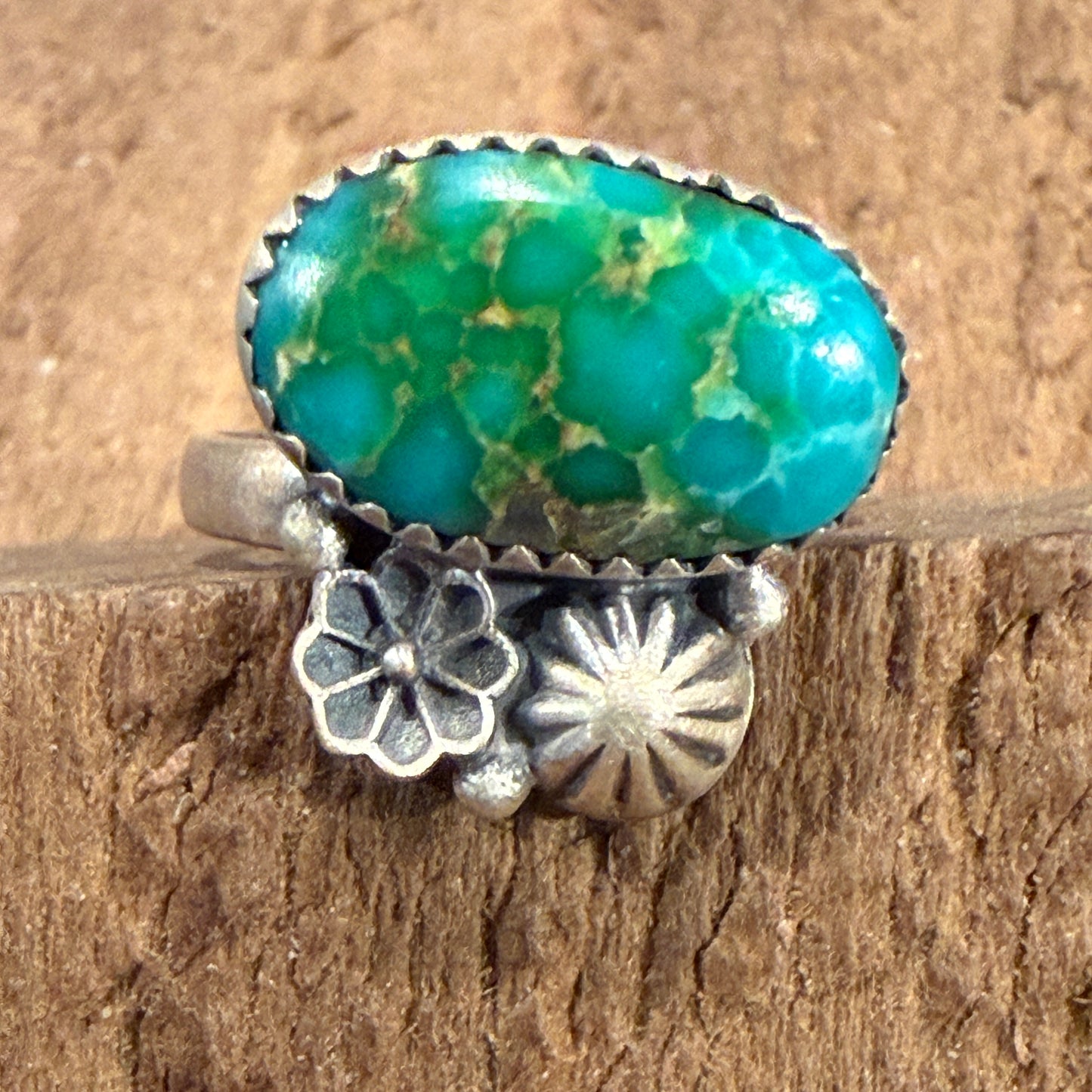 Sonoran Mountain Turquoise Gemstone Adjustable Ring in Sterling Silver Wild West Boho