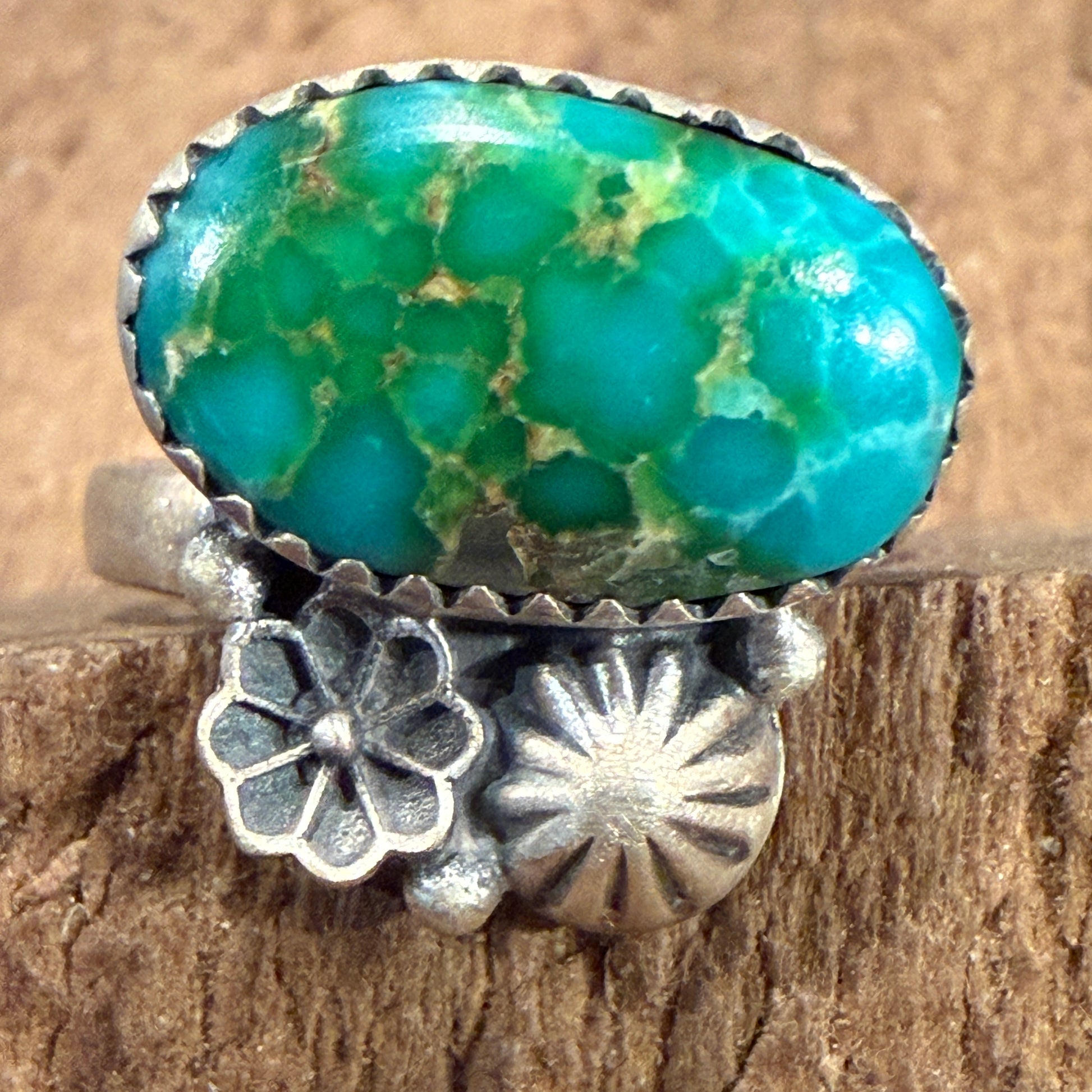 Sonoran Mountain Turquoise Gemstone Adjustable Ring in Sterling Silver Wild West Boho