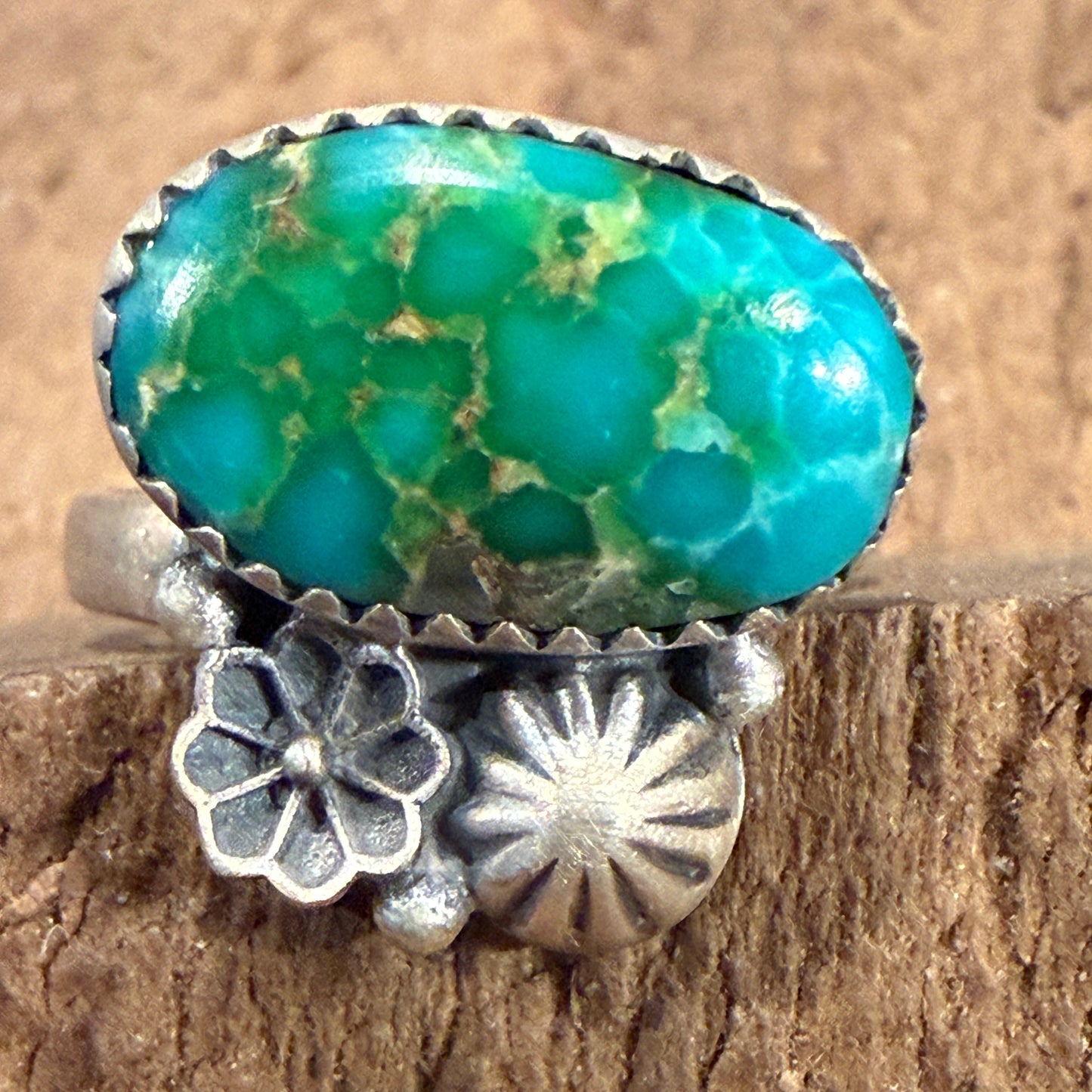 Sonoran Mountain Turquoise Gemstone Adjustable Ring in Sterling Silver Wild West Boho
