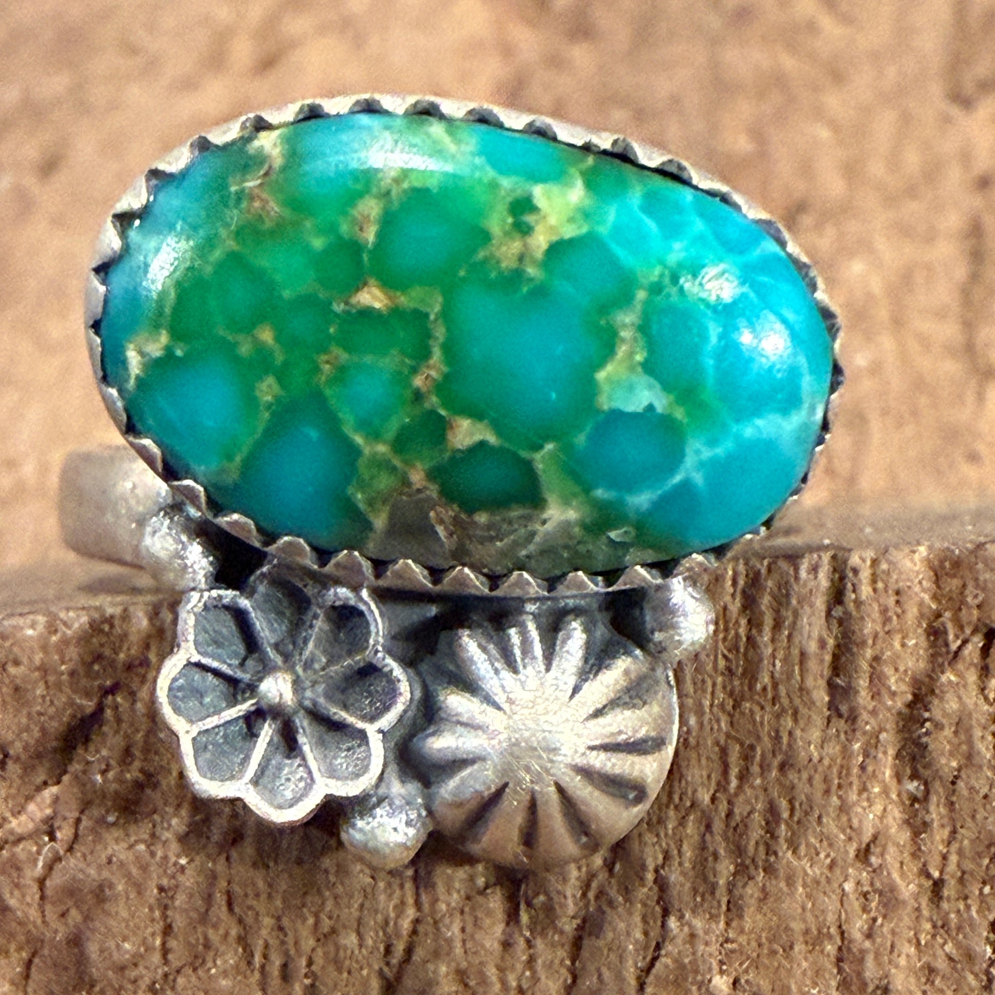 Sonoran Mountain Turquoise Gemstone Adjustable Ring in Sterling Silver Wild West Boho