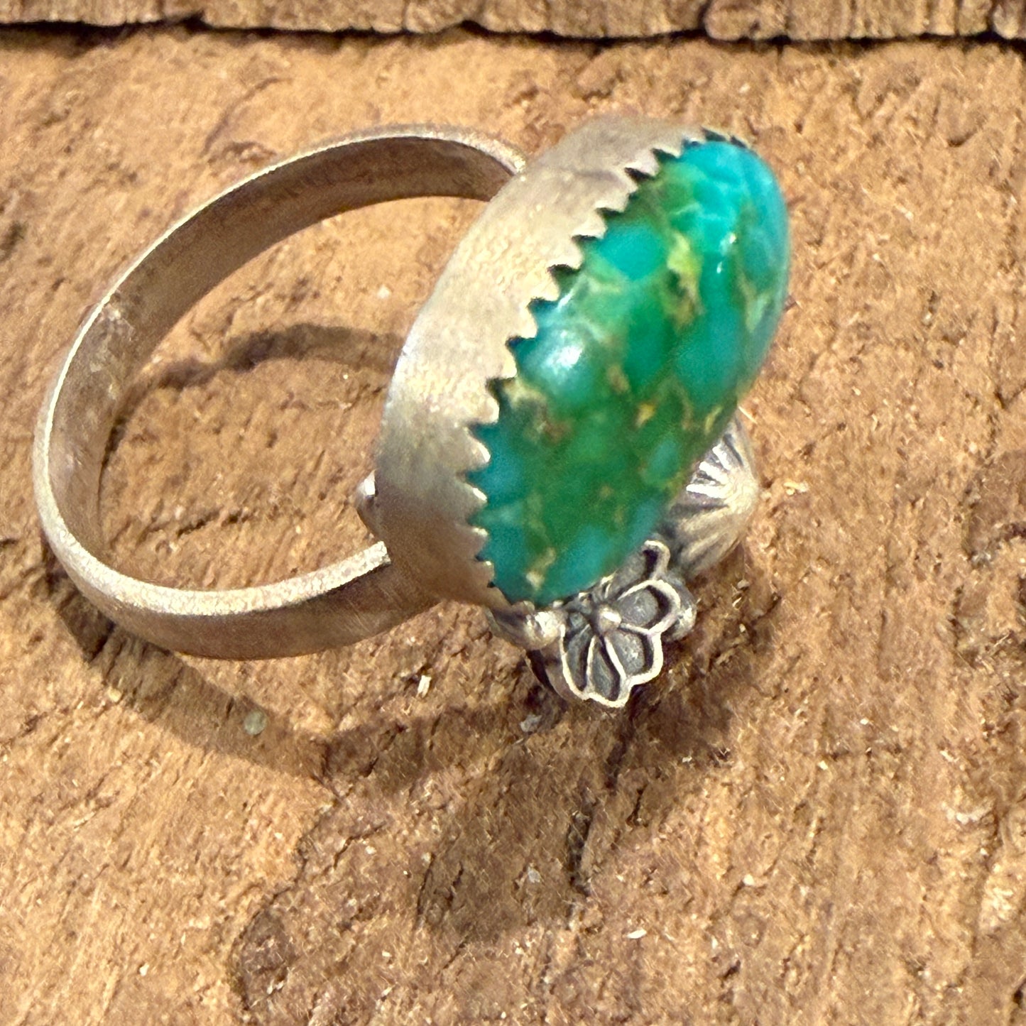 Sonoran Mountain Turquoise Gemstone Adjustable Ring in Sterling Silver Wild West Boho