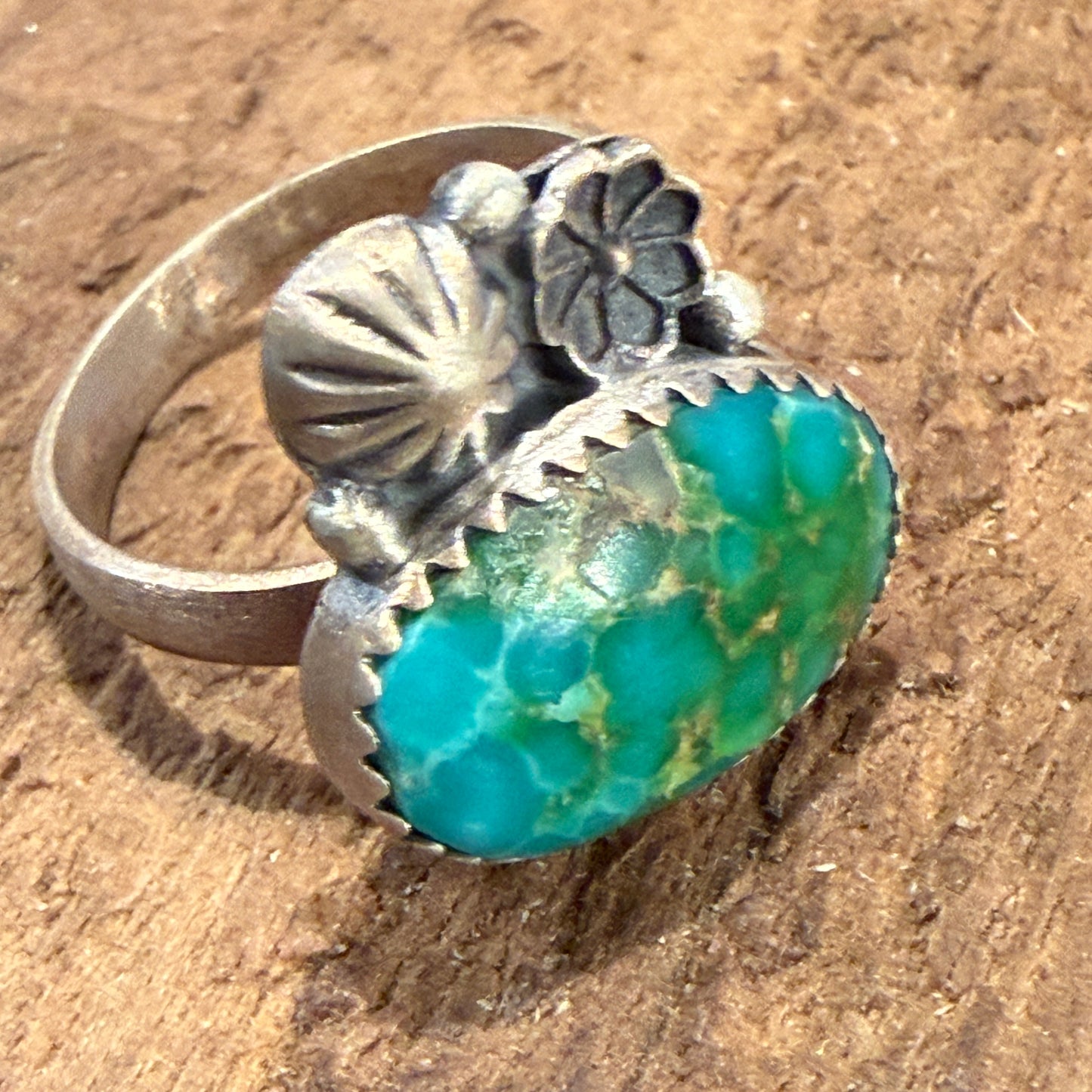 Sonoran Mountain Turquoise Gemstone Adjustable Ring in Sterling Silver Wild West Boho