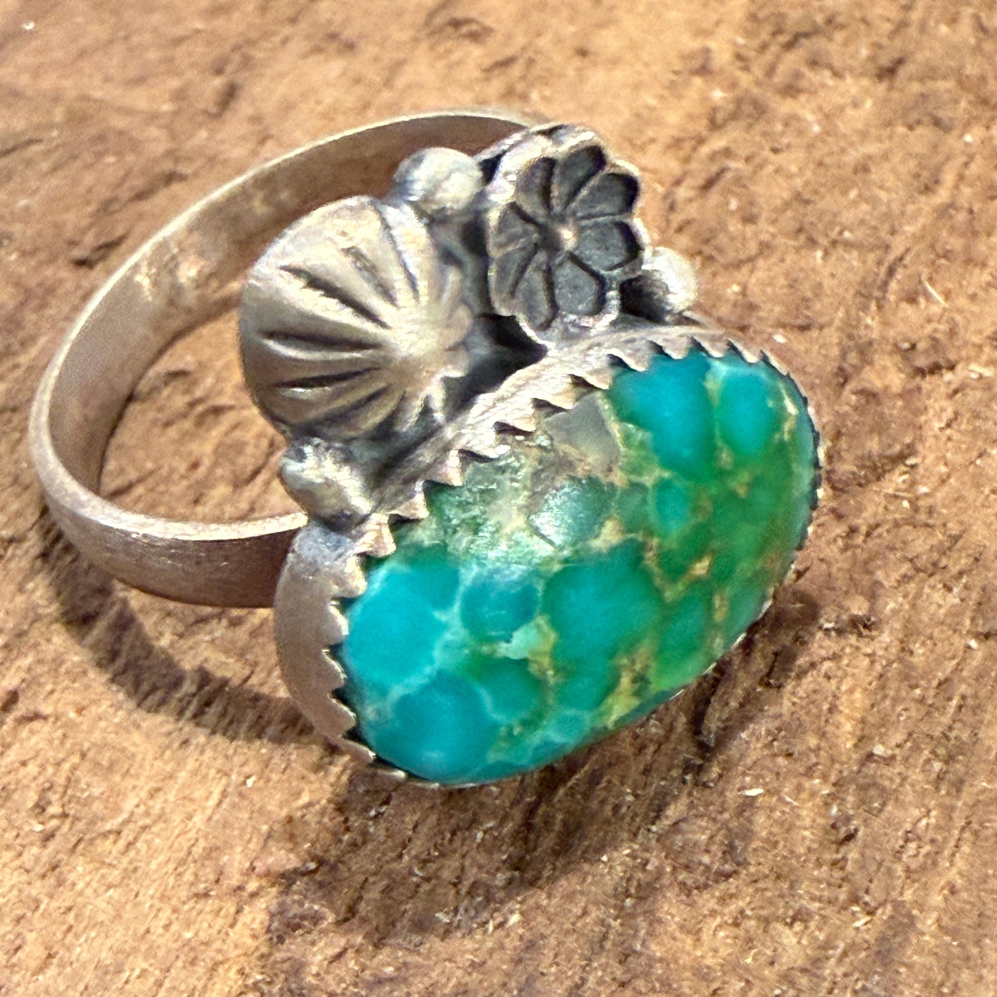 Sonoran Mountain Turquoise Gemstone Adjustable Ring in Sterling Silver Wild West Boho