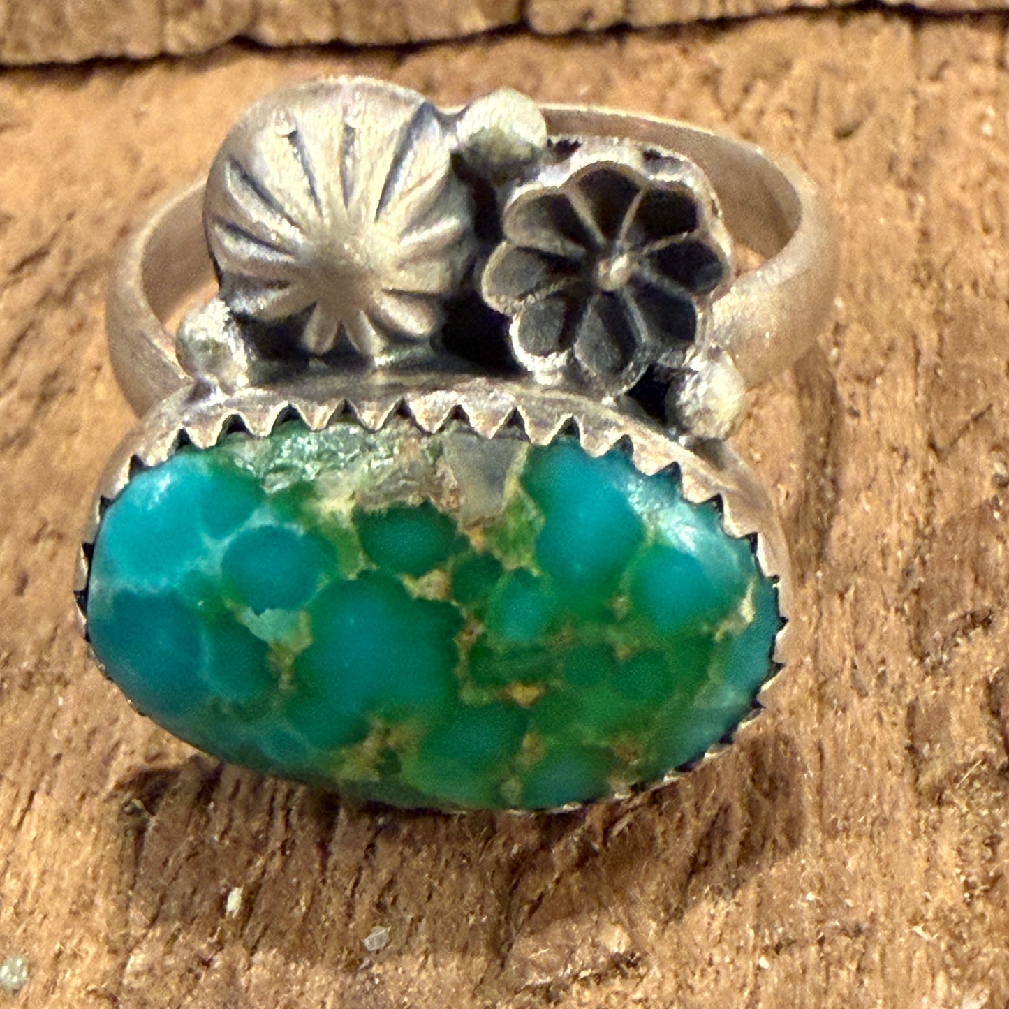 Sonoran Mountain Turquoise Gemstone Adjustable Ring in Sterling Silver Wild West Boho