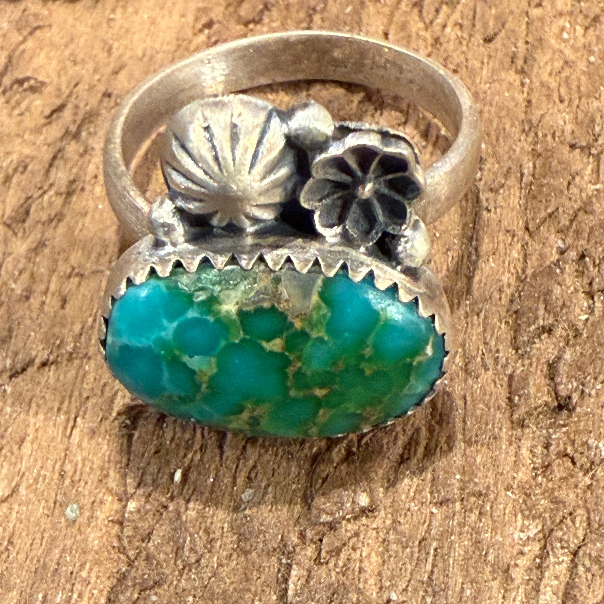 Sonoran Mountain Turquoise Gemstone Adjustable Ring in Sterling Silver Wild West Boho