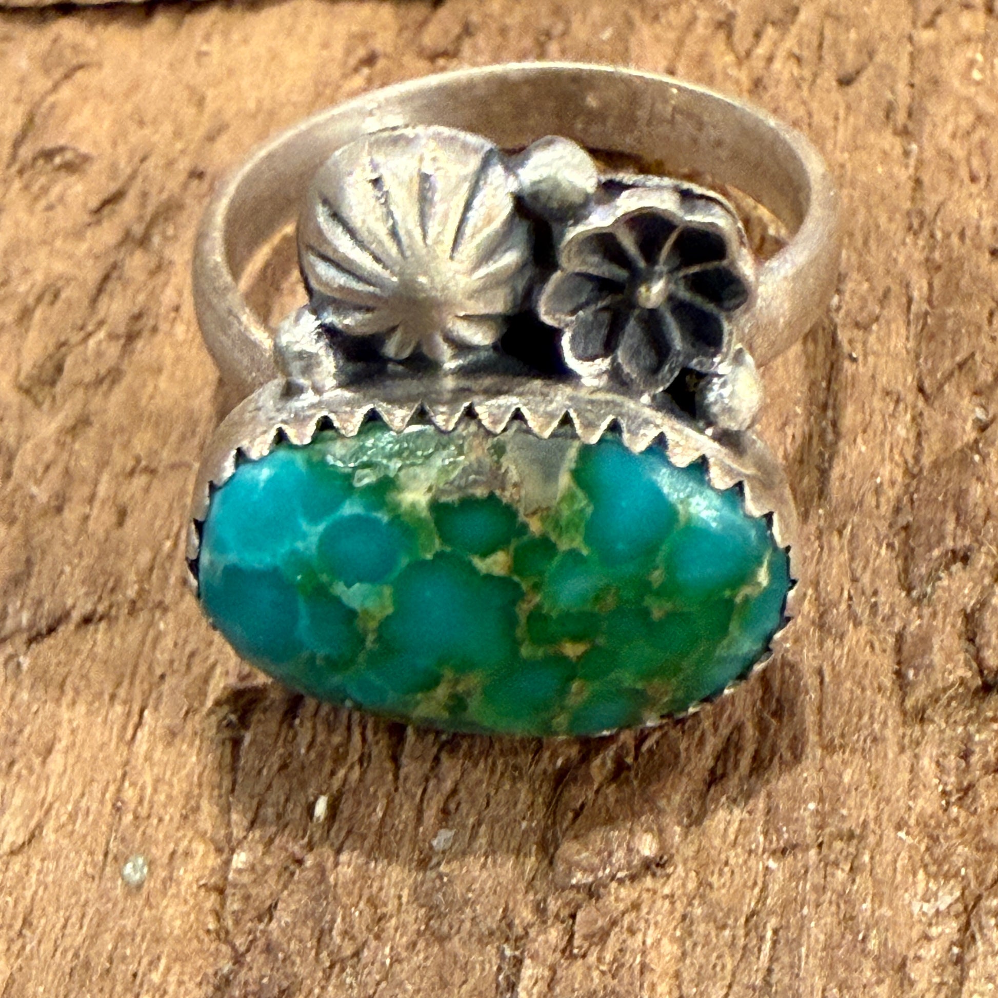 Sonoran Mountain Turquoise Gemstone Adjustable Ring in Sterling Silver Wild West Boho
