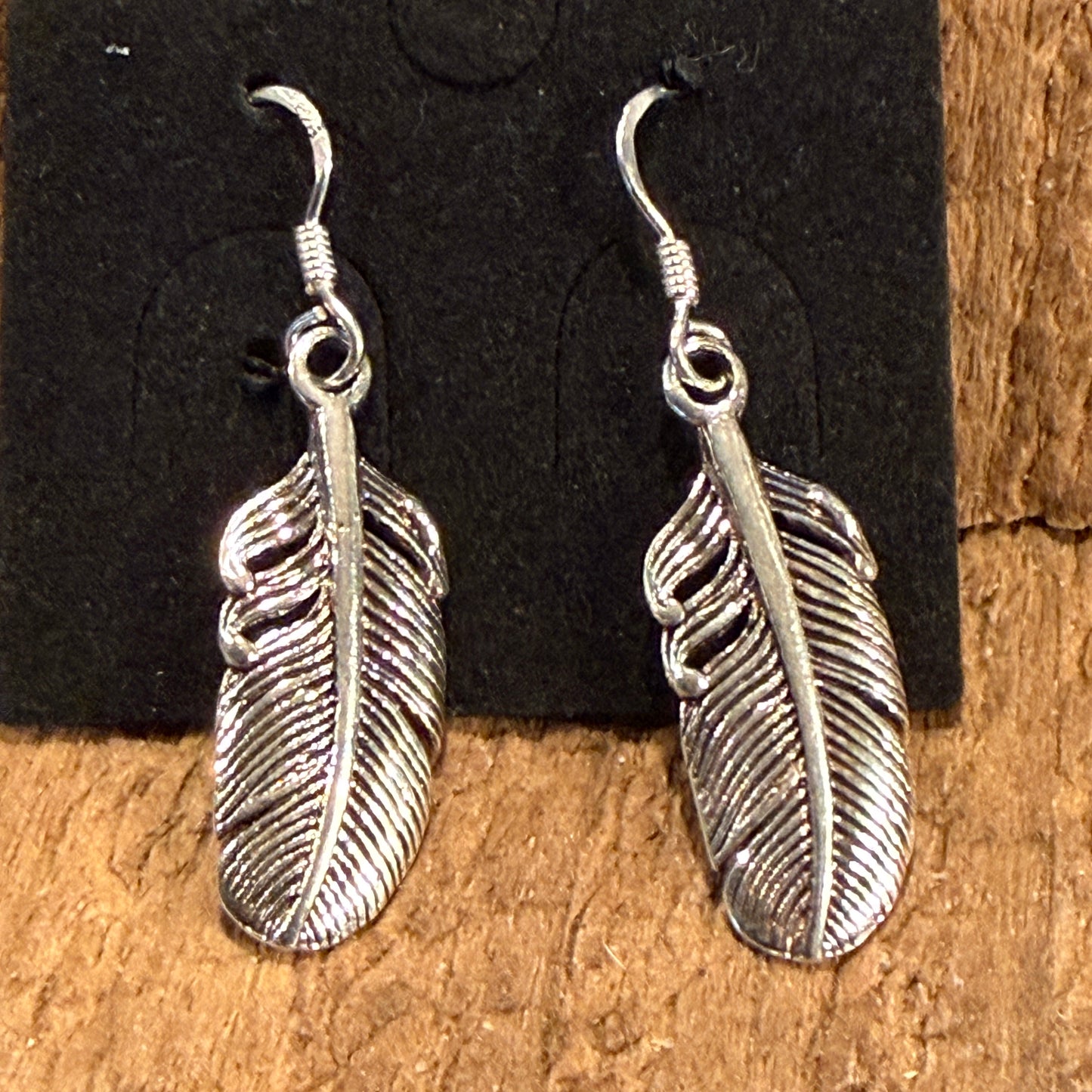 Feather Dangle Wire Earrings in Sterling Silver Wild West Boho