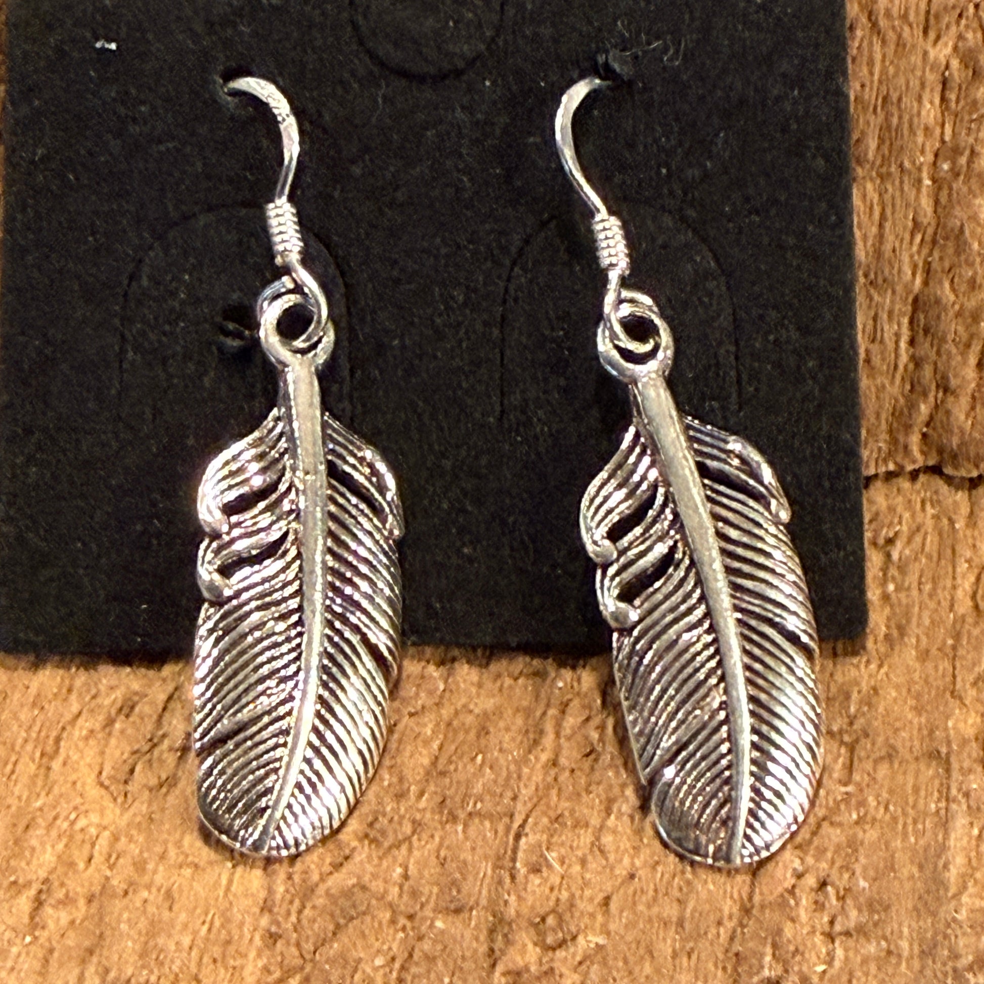 Feather Dangle Wire Earrings in Sterling Silver Wild West Boho