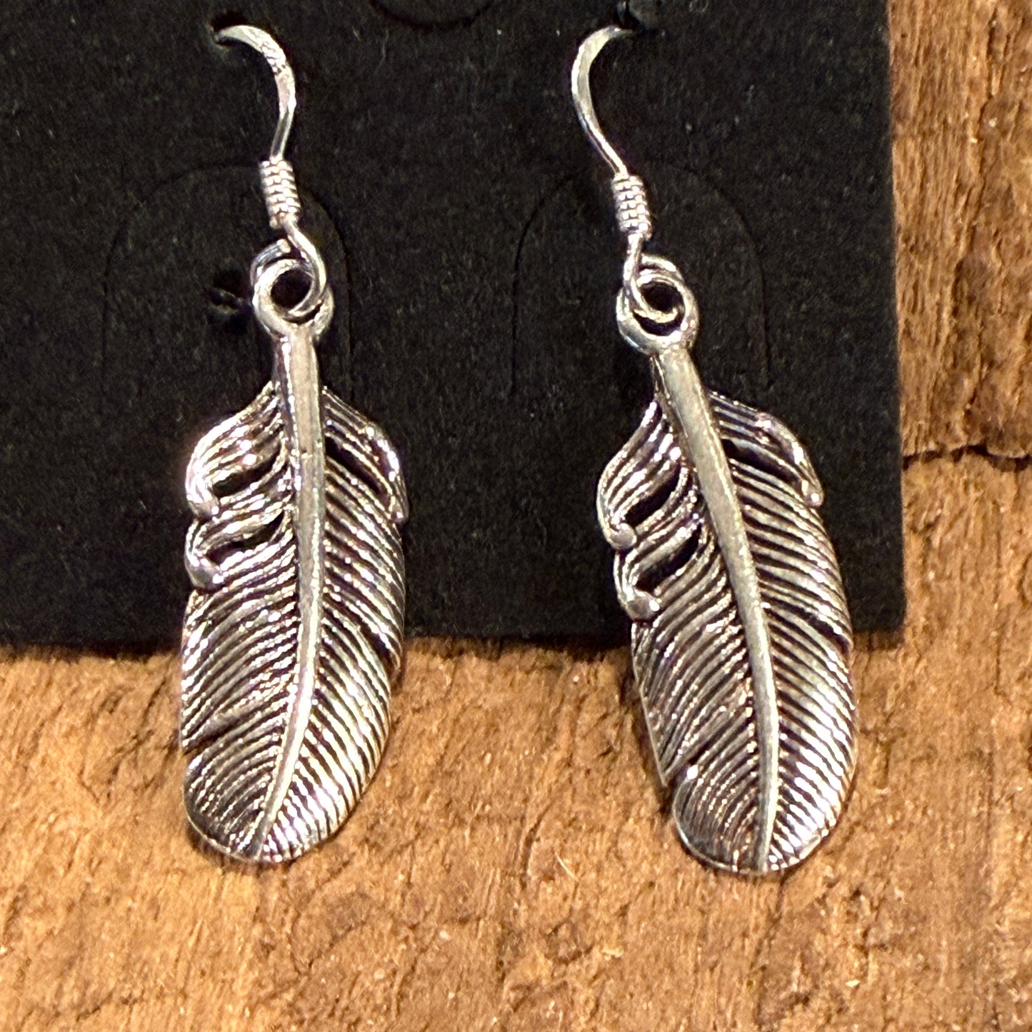 Feather Dangle Wire Earrings in Sterling Silver Wild West Boho