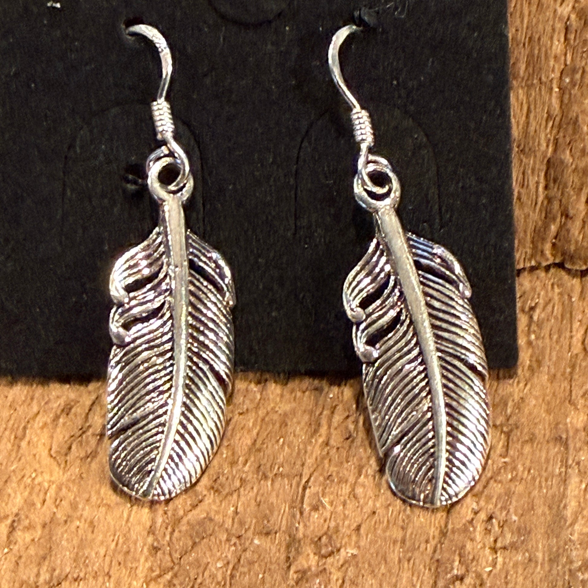 Feather Dangle Wire Earrings in Sterling Silver Wild West Boho