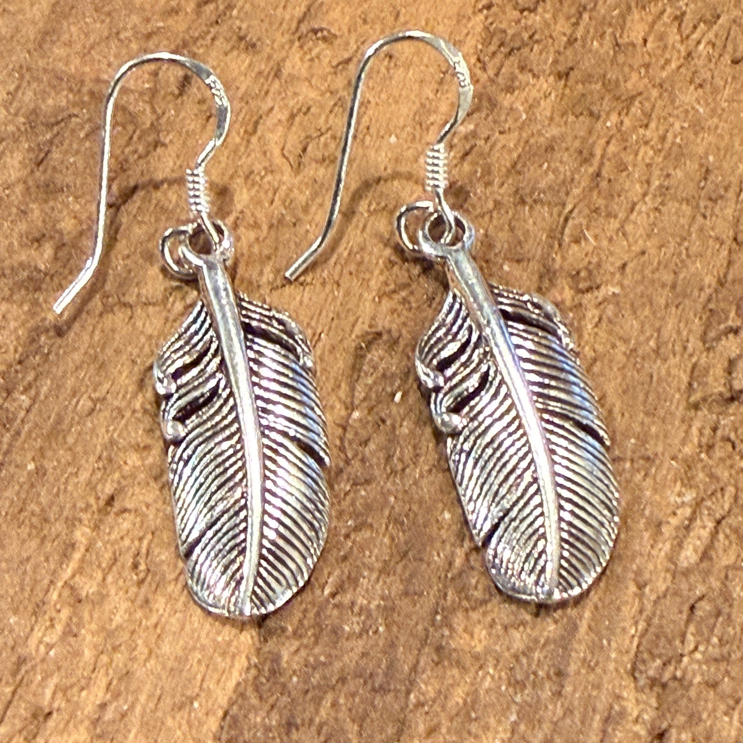 Feather Dangle Wire Earrings in Sterling Silver Wild West Boho