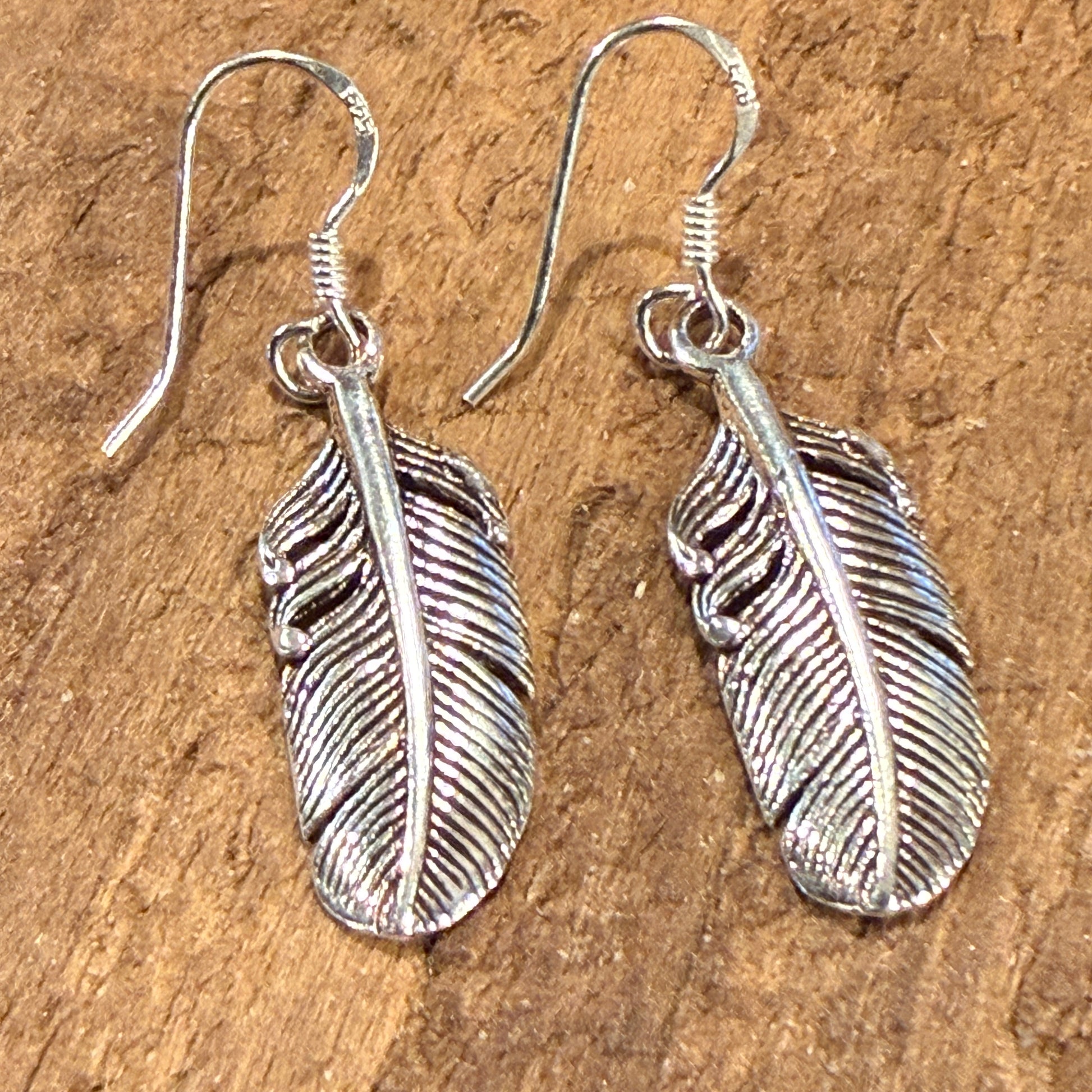 Feather Dangle Wire Earrings in Sterling Silver Wild West Boho