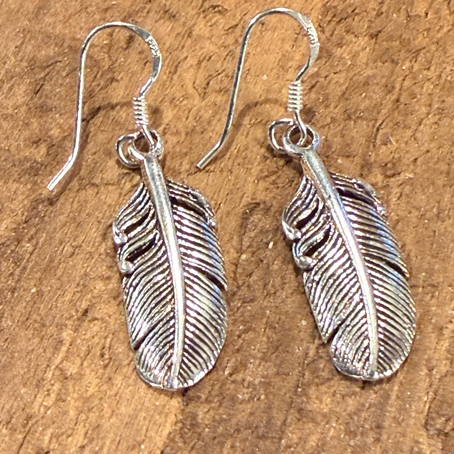 Feather Dangle Wire Earrings in Sterling Silver Wild West Boho