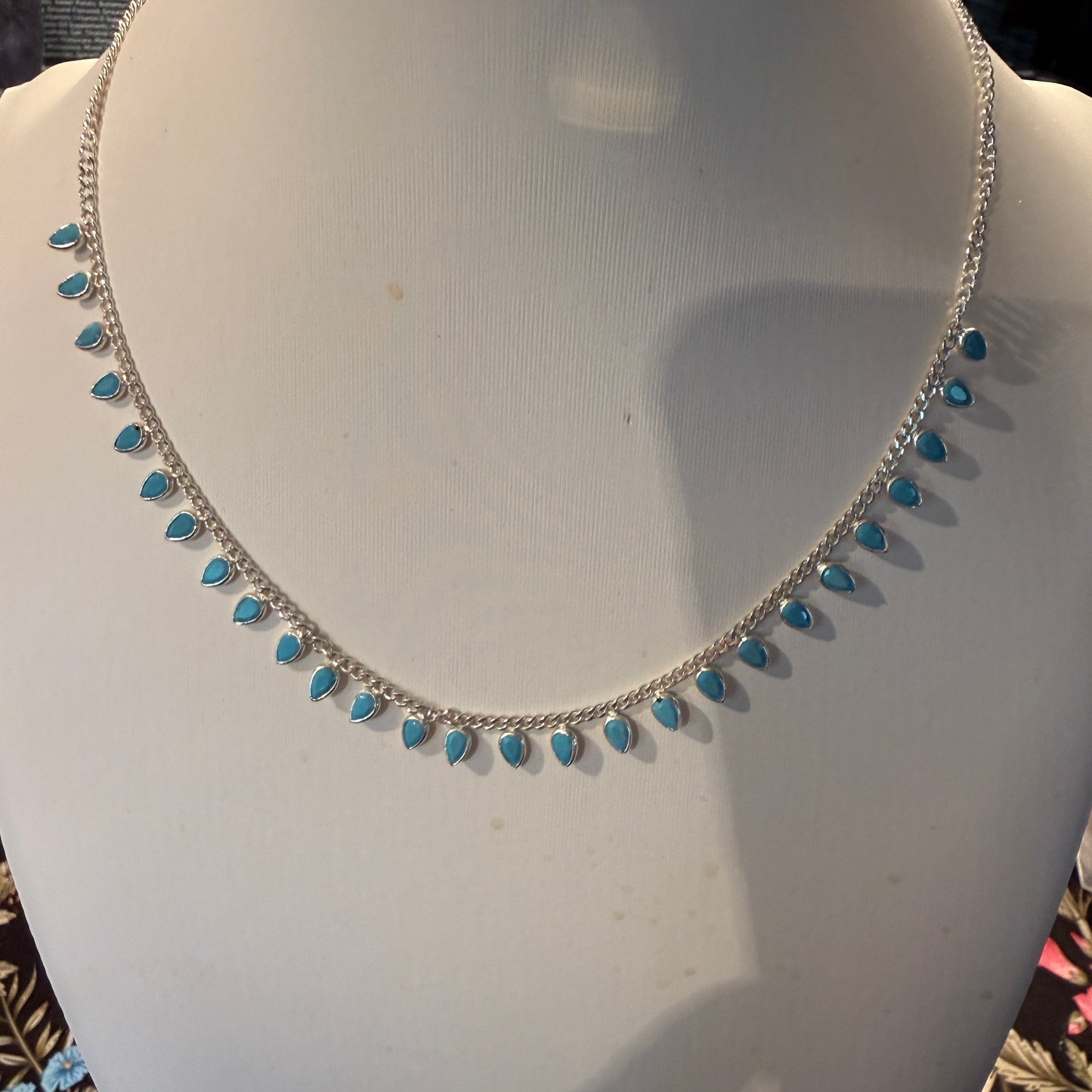 Kingman Turquoise Choker Necklace 16 Inch in Sterling Silver Wild West Boho