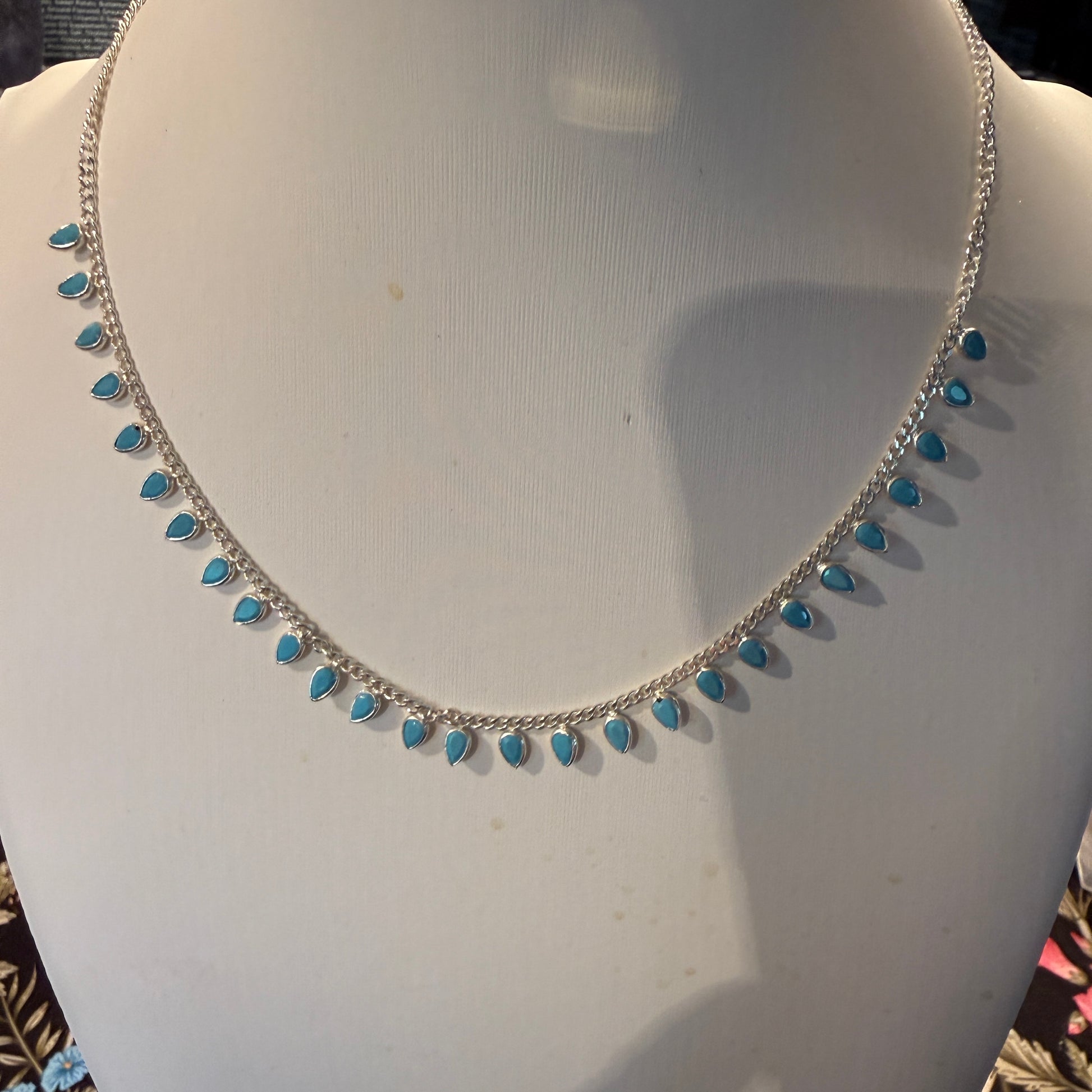 Kingman Turquoise Choker Necklace 16 Inch in Sterling Silver Wild West Boho