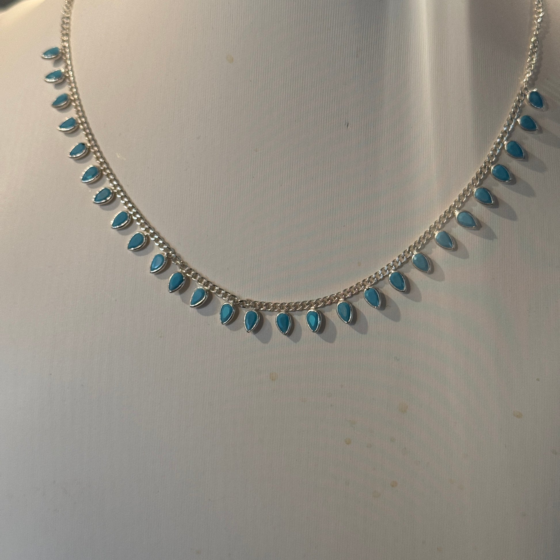 Kingman Turquoise Choker Necklace 16 Inch in Sterling Silver Wild West Boho