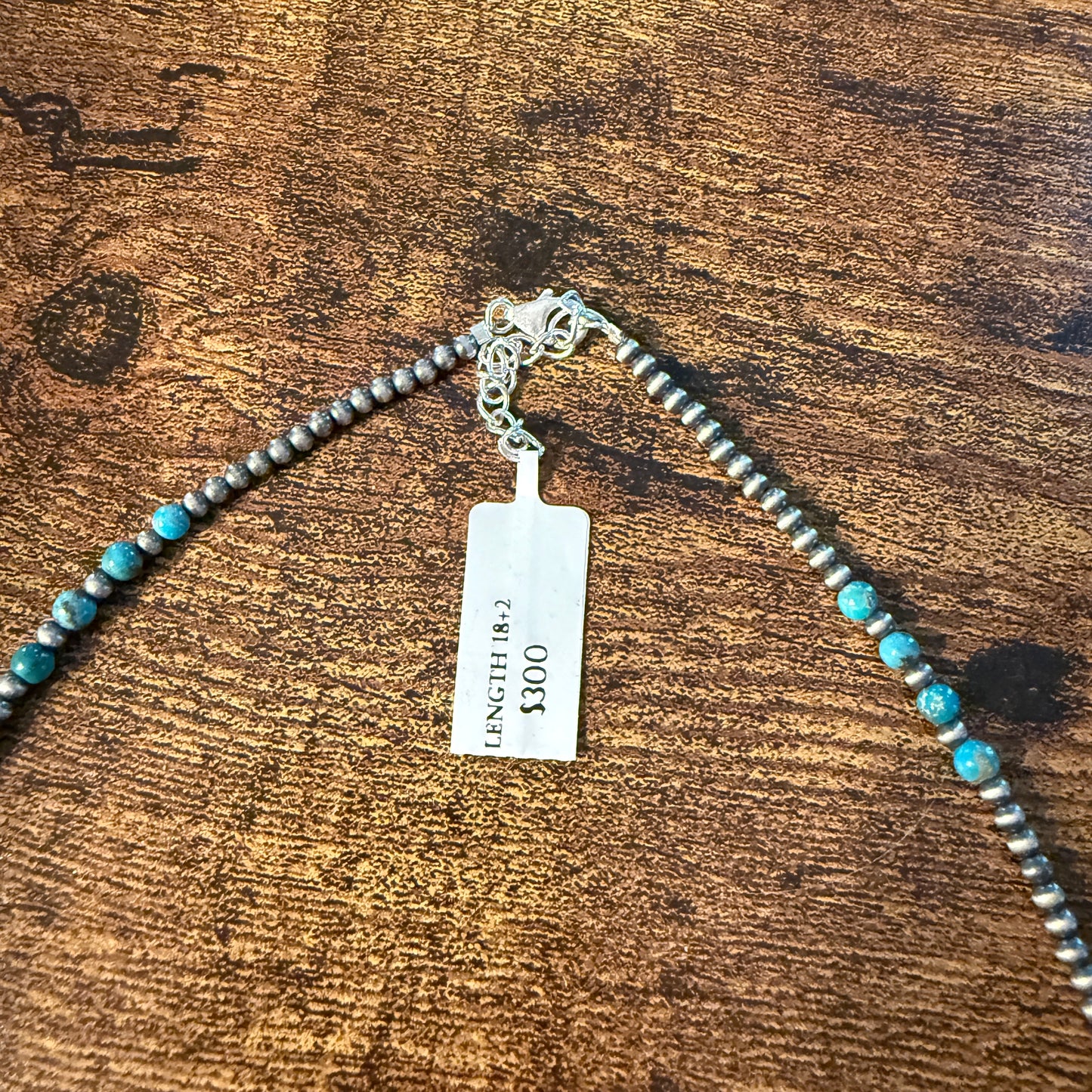 Kingman Turquoise and Sterling Silver 2mm Desert Pearls Bow Necklace, 18 Inch Wild West Boho