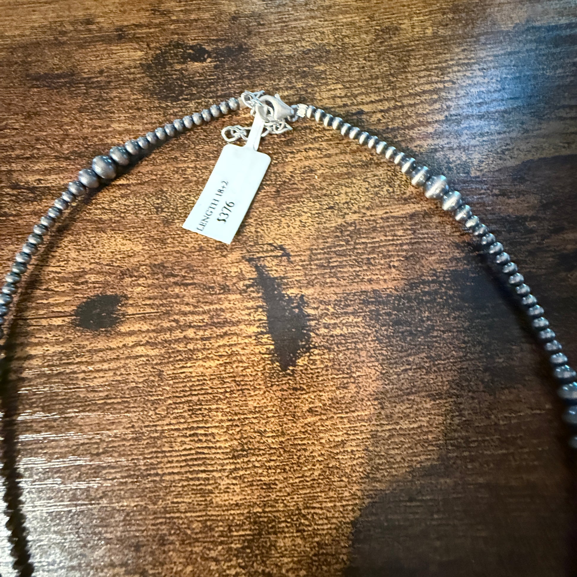 Sterling Silver Bow Necklace 2-6mm Graduated Desert Pearl Beads 18 Inch Wild West Boho