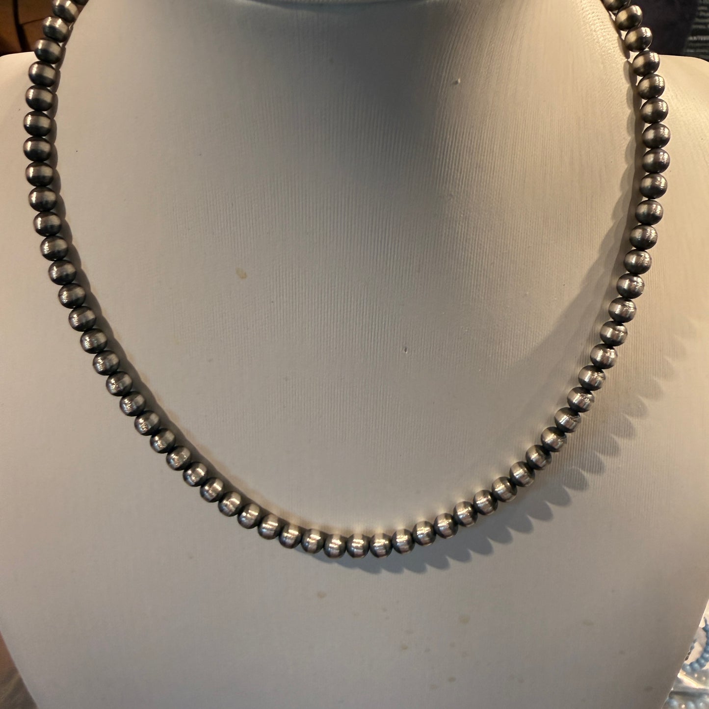 Desert Pearl Bead Necklace 6mm Sterling Silver Pearls, 16 Inch Choker Wild West Boho