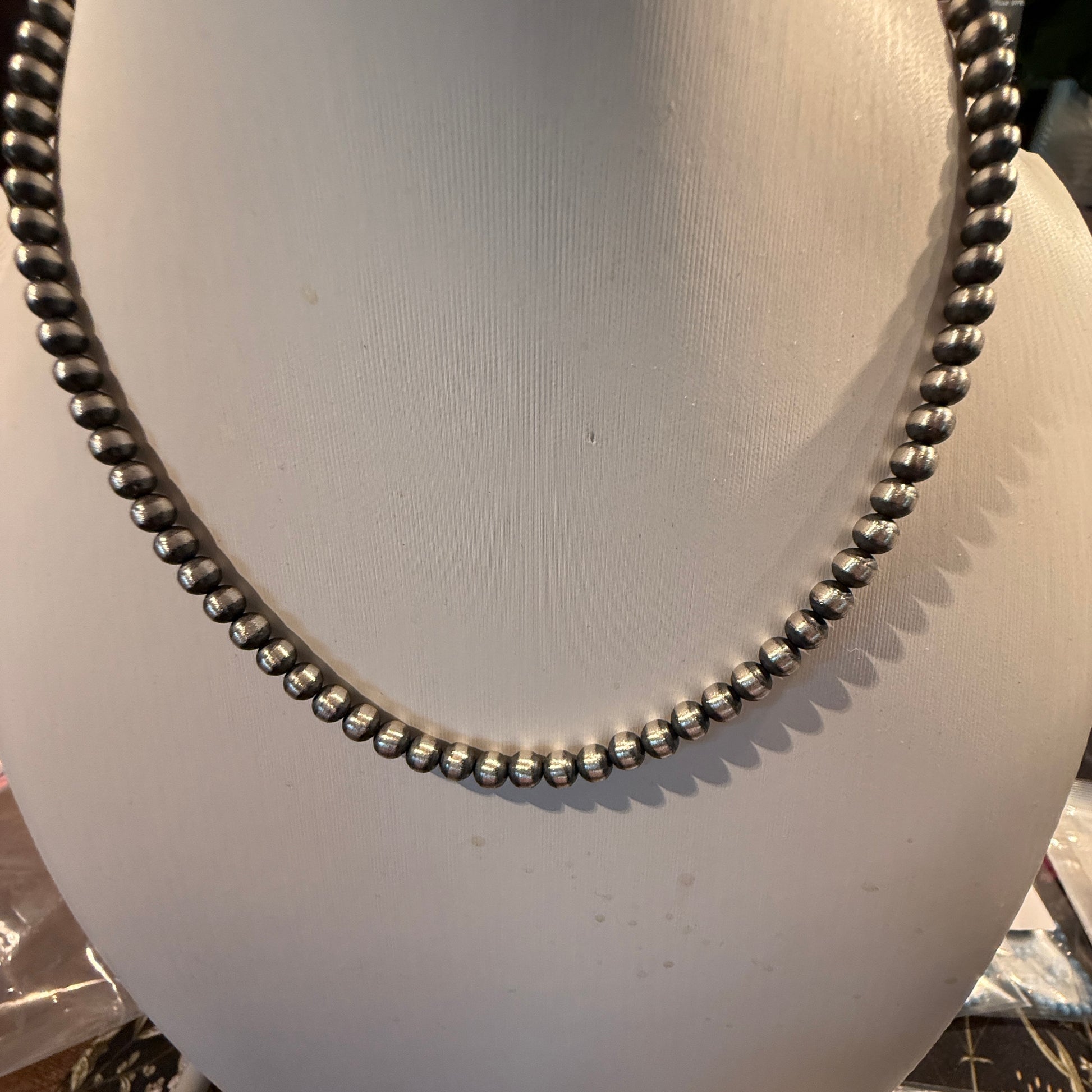 Desert Pearl Bead Necklace 6mm Sterling Silver Pearls, 16 Inch Choker Wild West Boho