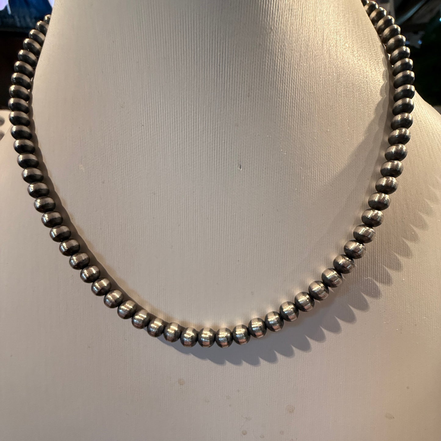 Desert Pearl Bead Necklace 6mm Sterling Silver Pearls, 16 Inch Choker Wild West Boho