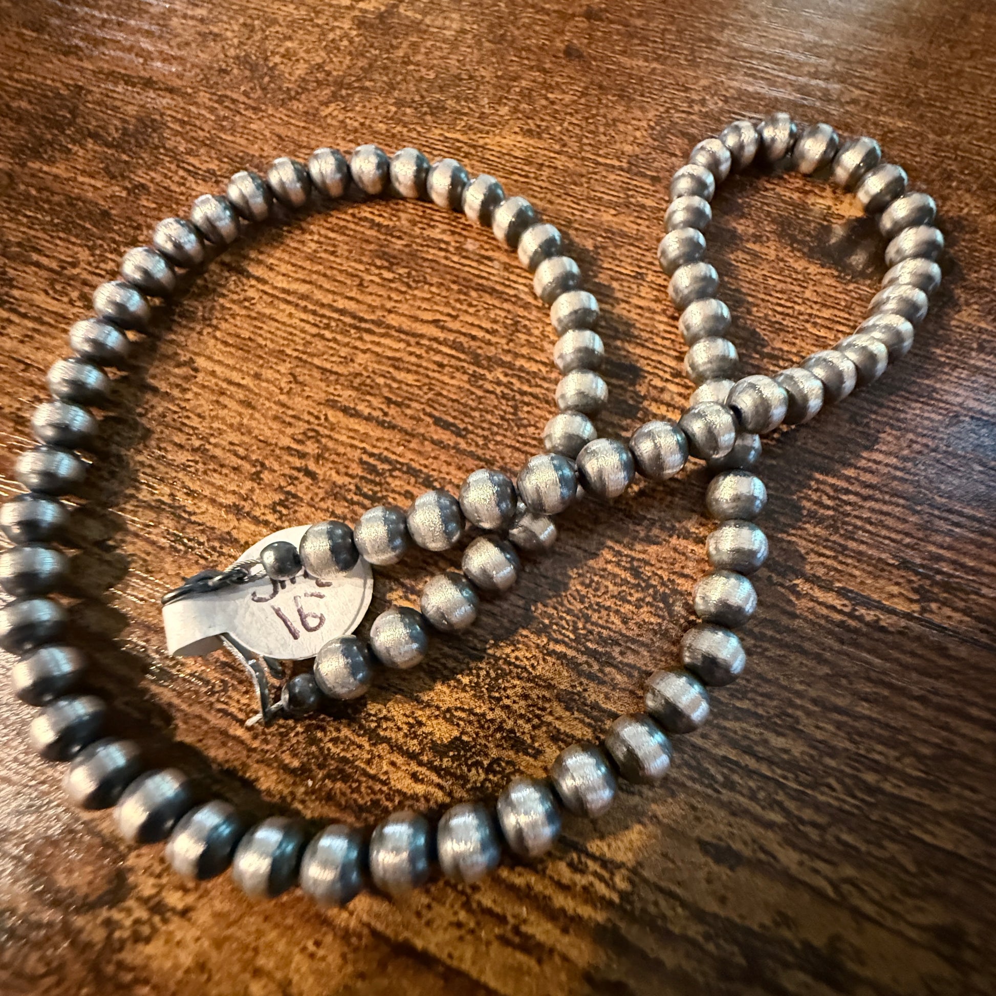 Desert Pearl Bead Necklace 6mm Sterling Silver Pearls, 16 Inch Choker Wild West Boho